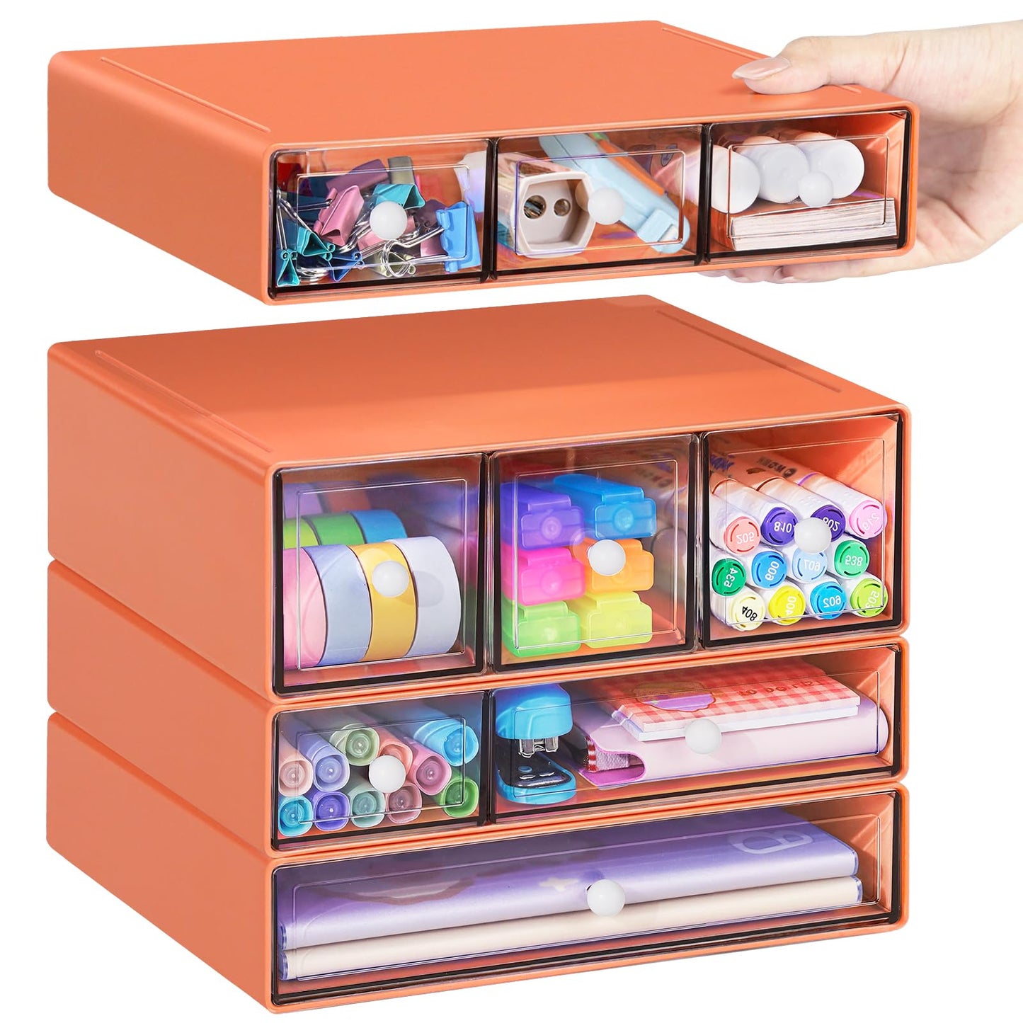 FODIENS Desk Storage Organizer with 9 Drawers, 4 Tiers Stackable Desktop Craft Storage Drawers