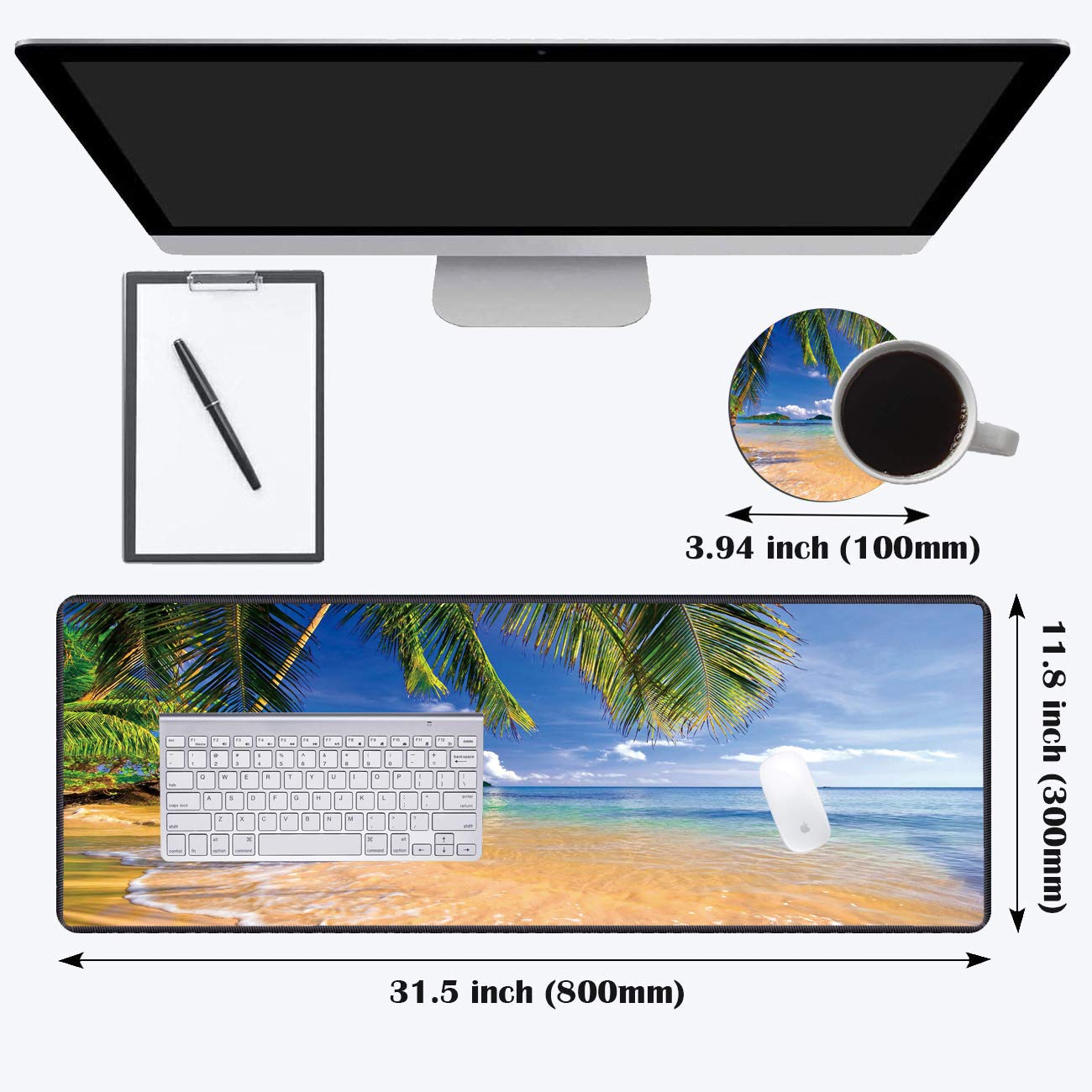 Desk Pad Mat Gaming Mouse Pads with Coasters Set, Stitched Edges Design Mouse Pad XXL Large Mouse