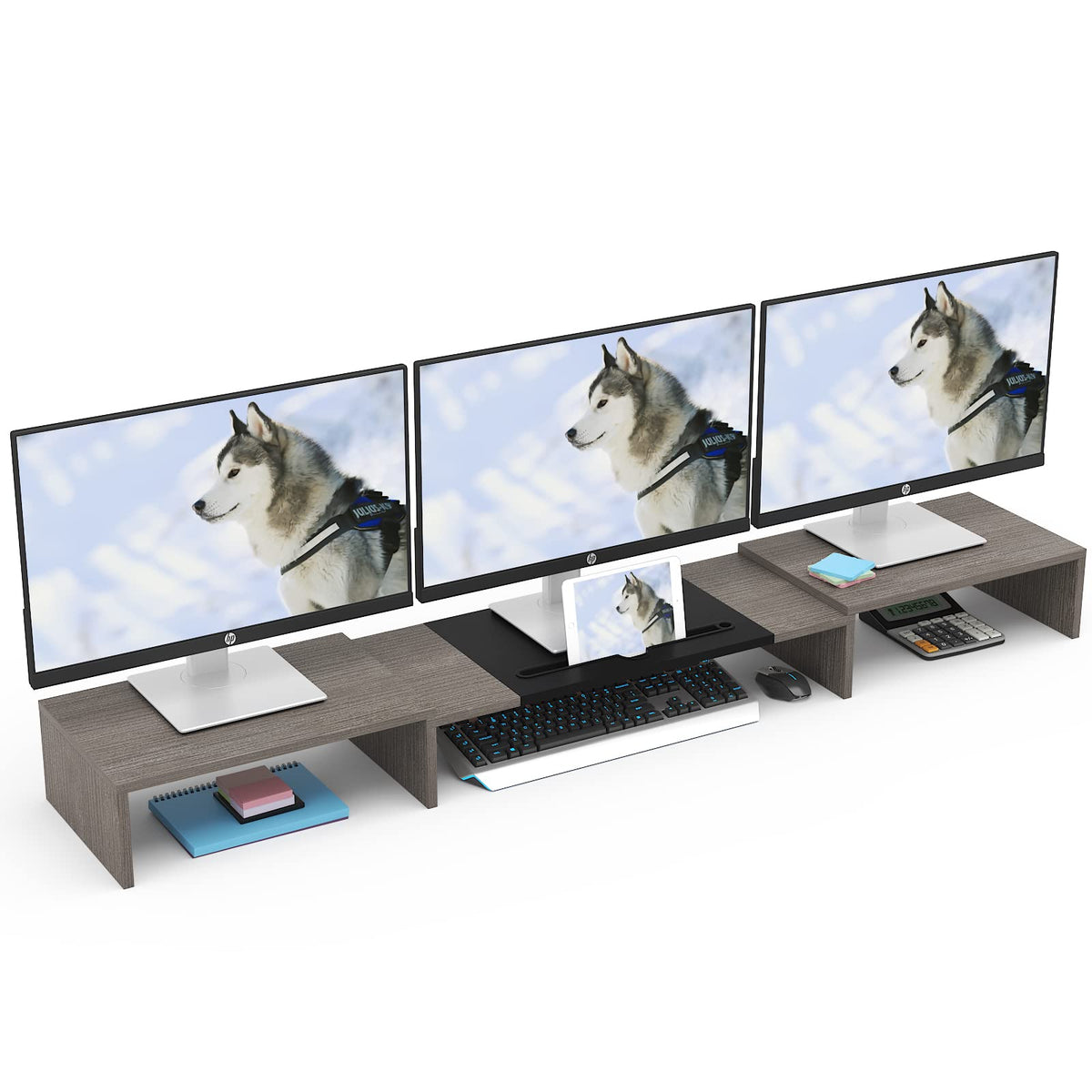 WESTREE Triple Dual Monitor Stand Riser, 56" Extra Long Monitor Stand for 1~2~3 Monitors, Monitor