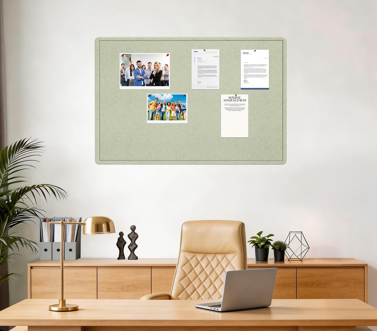 Bulletin Board 36" x 24" Felt Cork Board - Decorative Pin Board, Sage Green