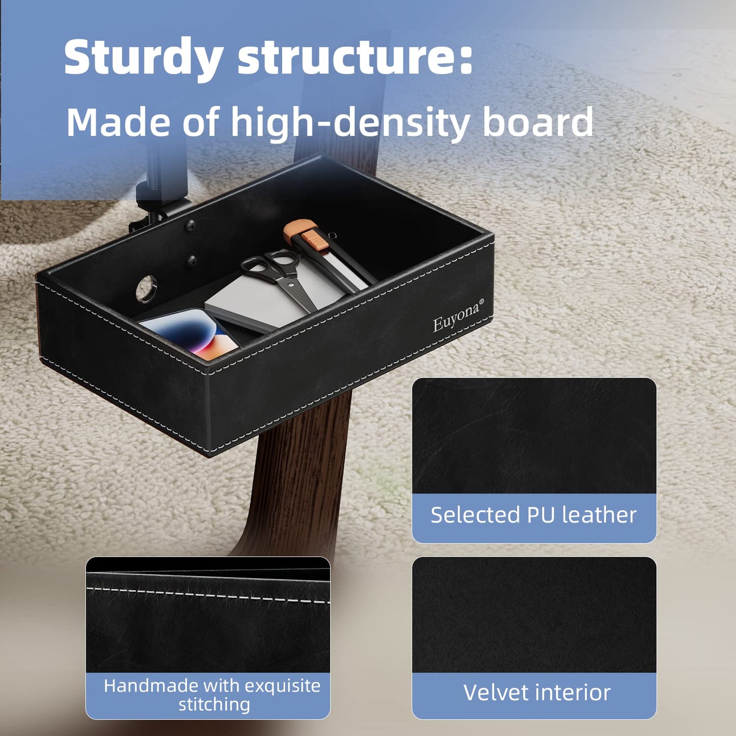 Under Desk Drawer, Clamp on Desk Organizer Hanging Desk Storage PU Leather
