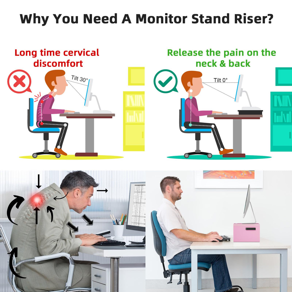 Marbrasse Wood Monitor Stand Riser,Desk Computer Printer Shelf Stand，Pink