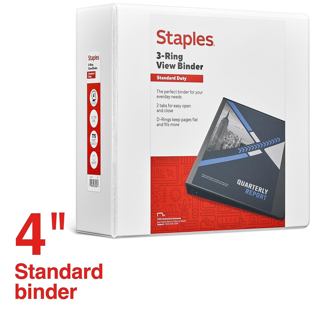Staples Standard 4-Inch D-Ring View Binder, White, 775 Sheets