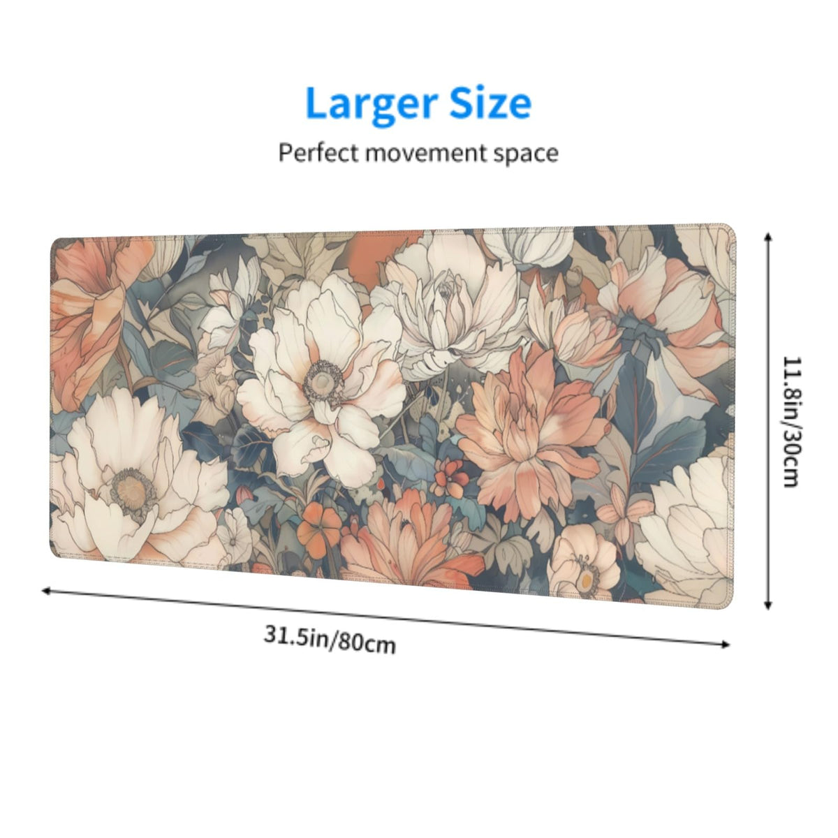 Japanese Floral Mouse Pad XL 31.5 X 11.8 Inch Minimalist Aesthetic Art White Coral Pink Flower