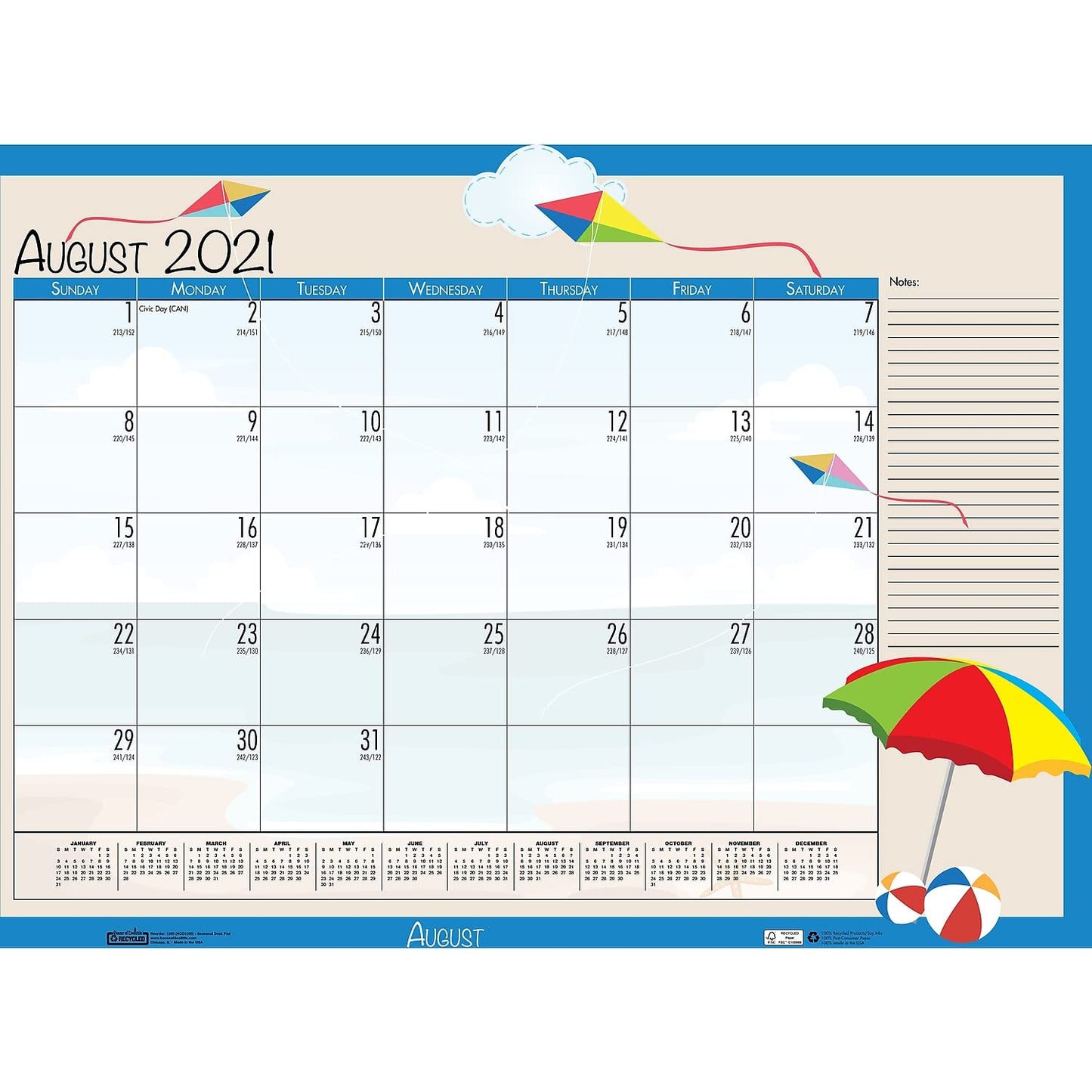 Monthly Academic Deskpad Calendar, Seasonal Holiday Depictions, 12 Months July-June, 22" x 17"