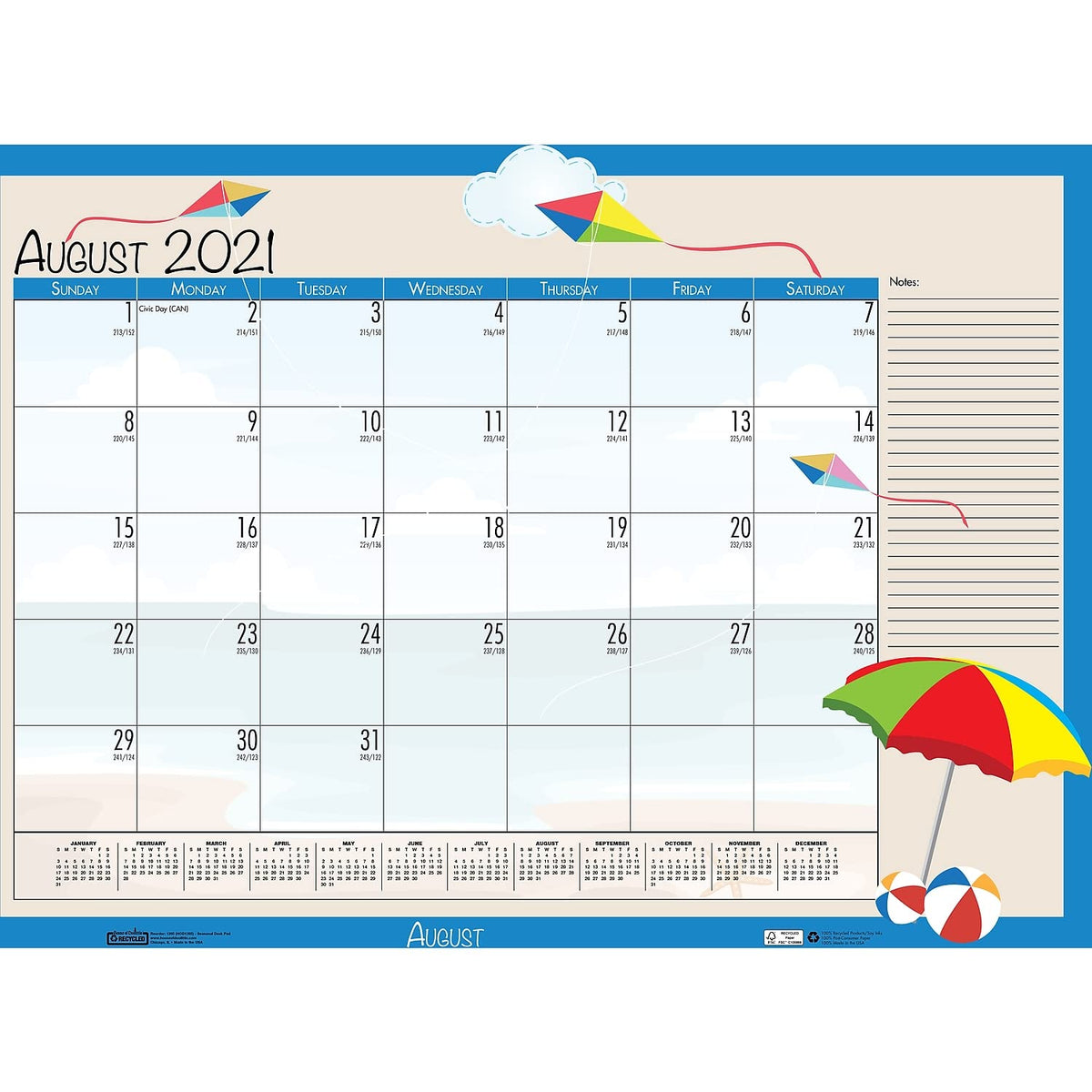Monthly Academic Deskpad Calendar, Seasonal Holiday Depictions, 12 Months July-June, 22" x 17"