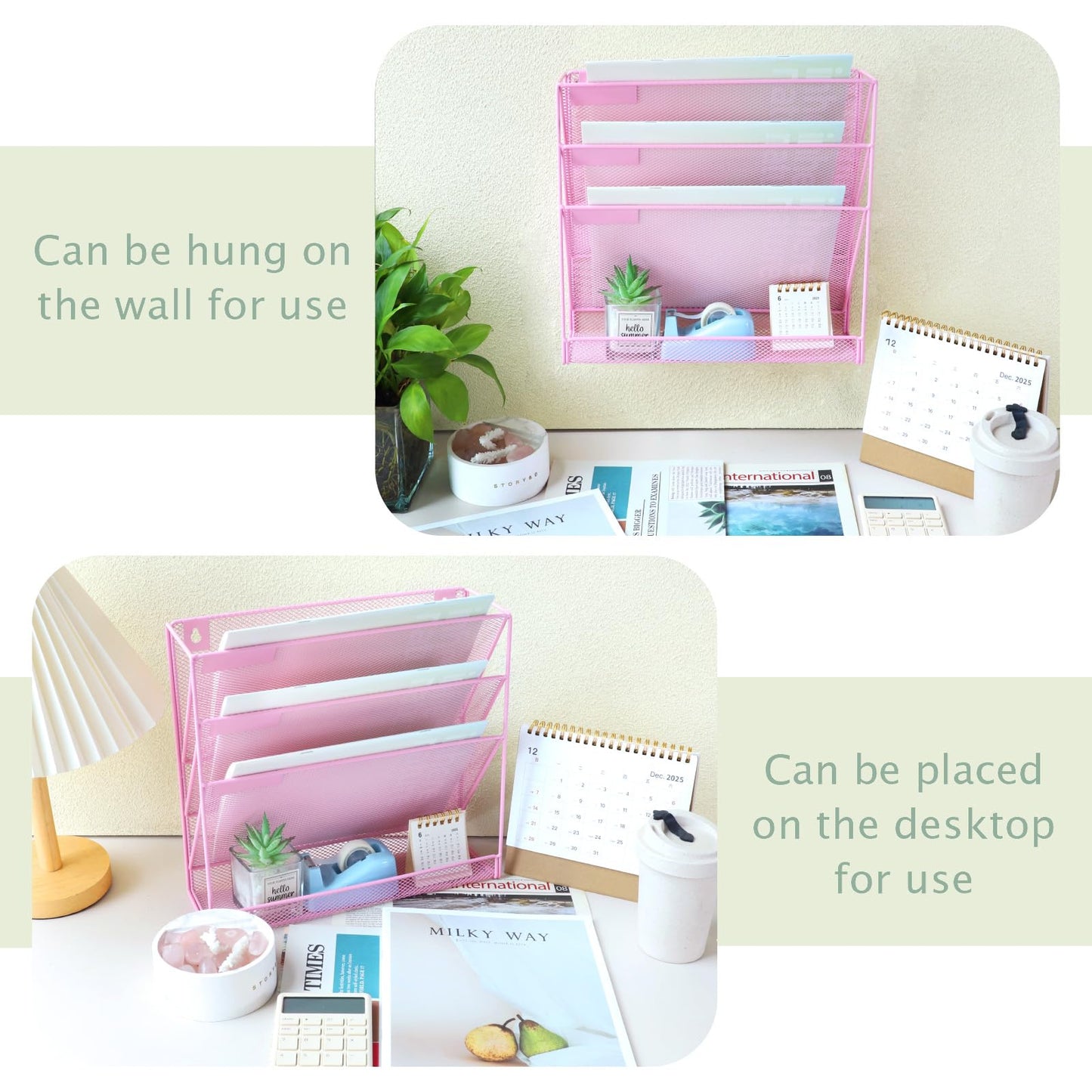 ideallife 3 Pockets Mesh Wall File Holder Organizer with Bottom Flat Tray, Office Hanging File