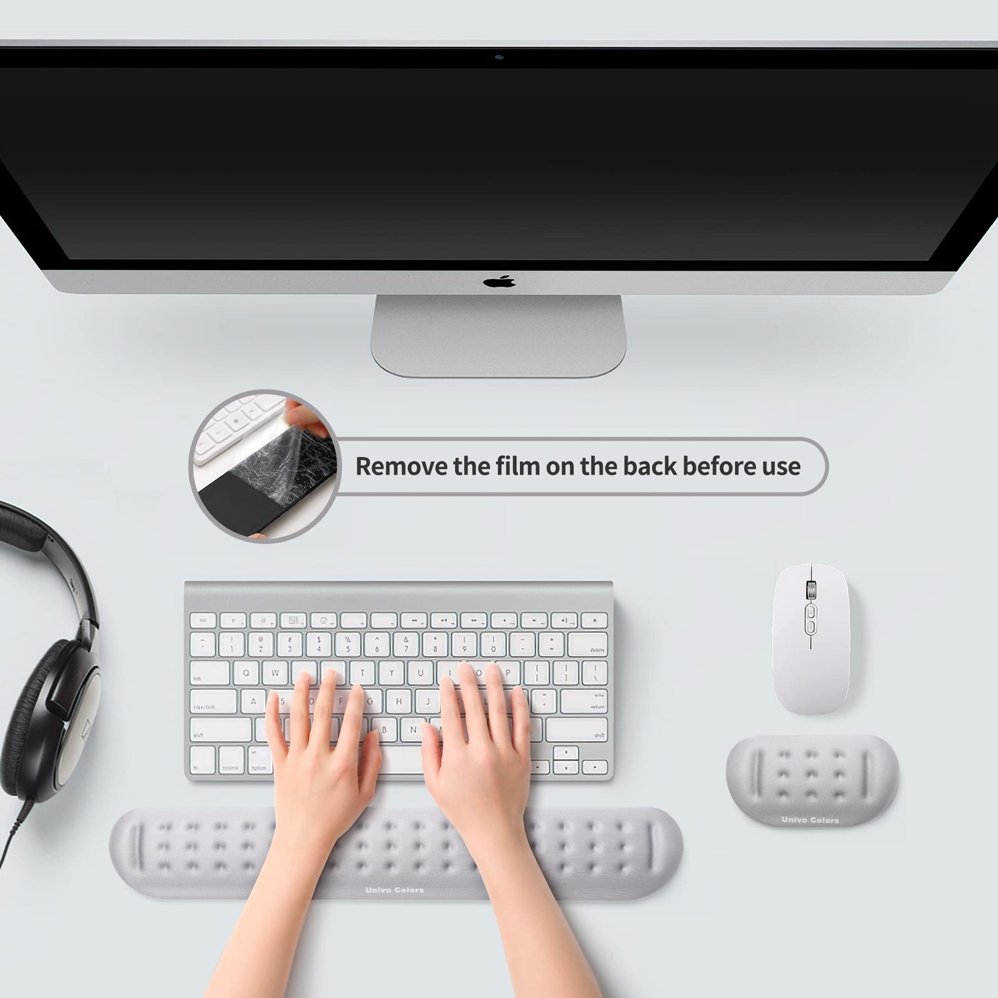 UnivoColors Gray Keyboard Wrist Support and Mouse Wrist Rest Set, Made of Memory Foam Soft Gel