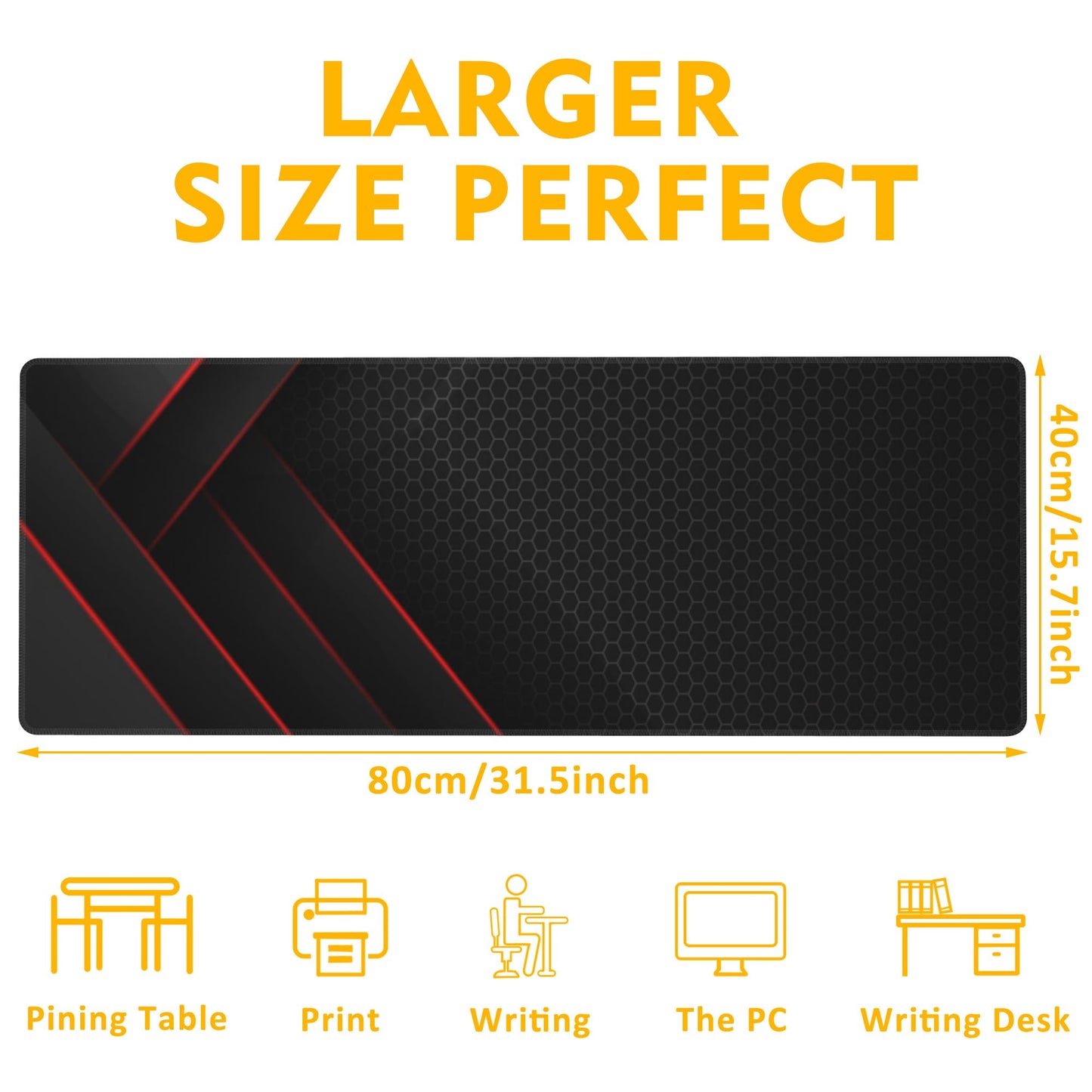 Uiaoiais Gaming Desk Pad, Black Red Honeycomb Technology, 31.5"X15.7" Extended Mat with Stitched