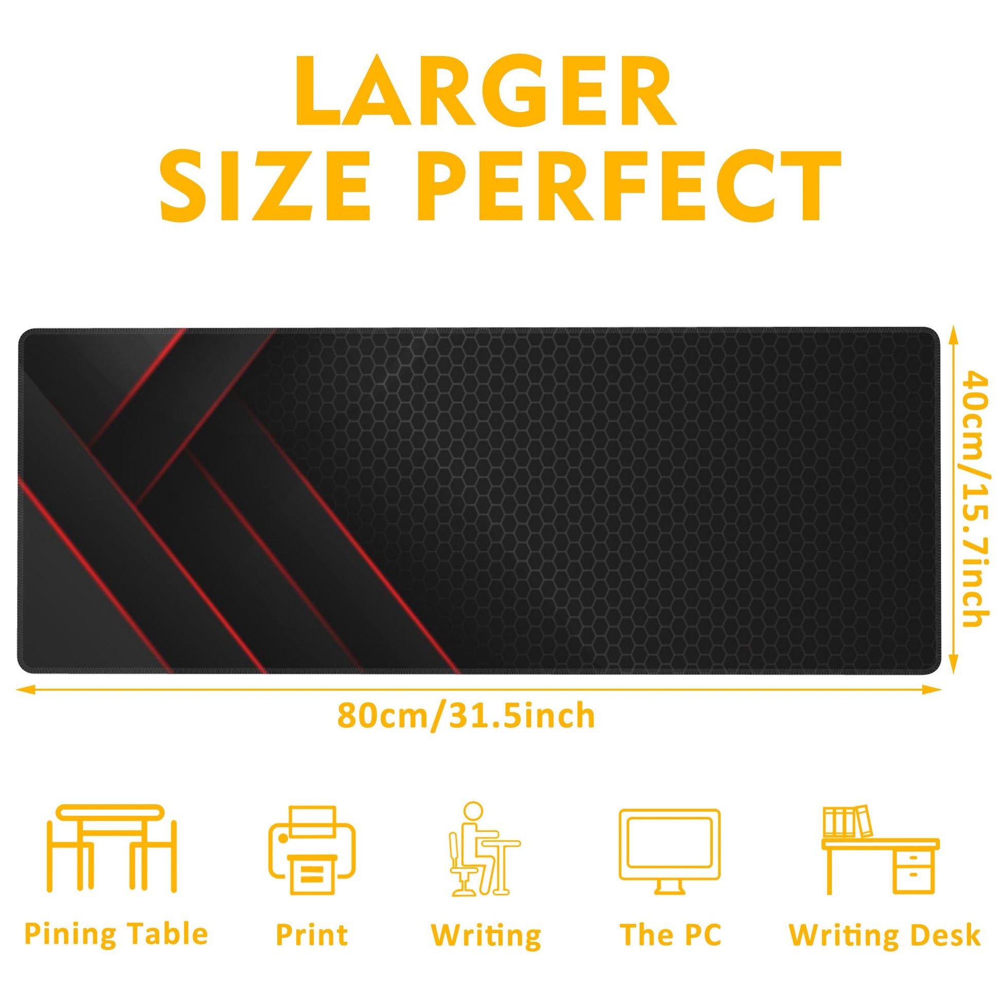 Uiaoiais Gaming Desk Pad, Black Red Honeycomb Technology, 31.5"X15.7" Extended Mat with Stitched