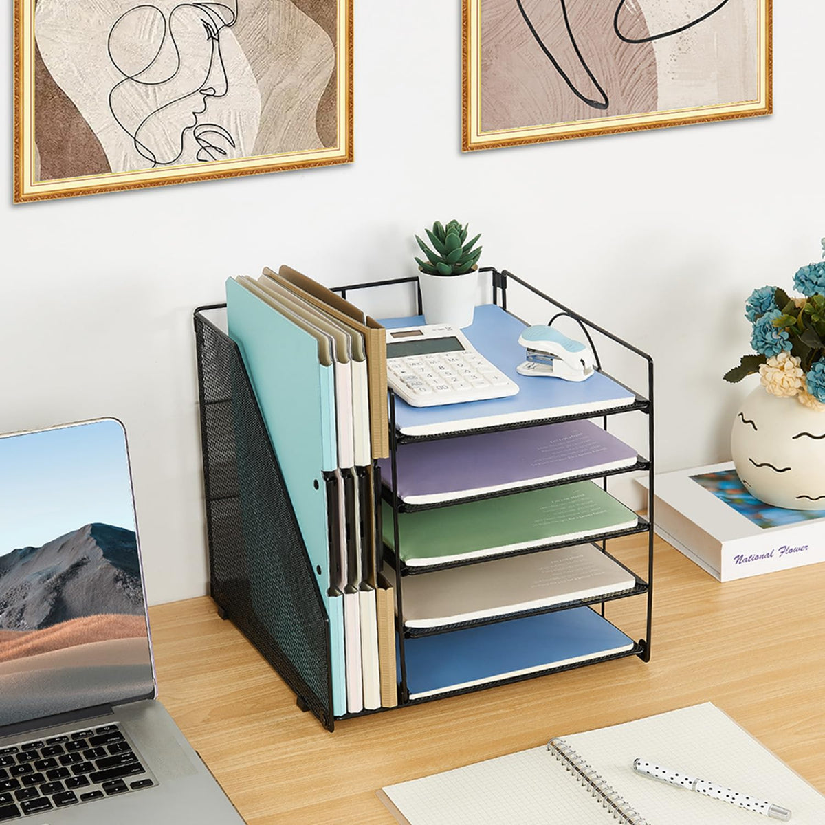 LEKETREE Desk Organizers and Accessories, 5-Tier Paper Letter Tray Organizer with File Holder