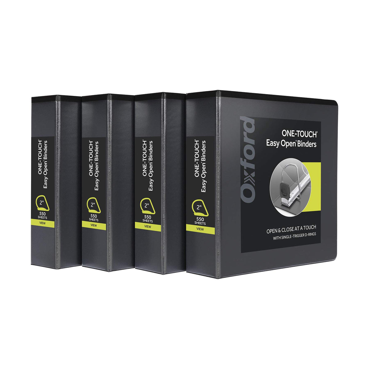 Oxford 3 Ring Binders, Binders for School and Office, 2 Inch ONE-Touch Easy Open D Rings, 3-Sided