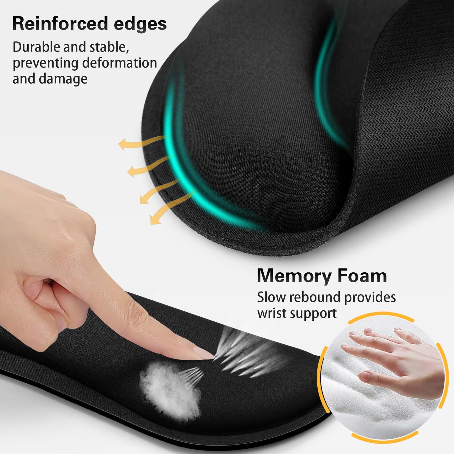 Mouse Pad Black, Ergonomic Keyboard Wrist Rest, Mouse Pad with Wrist Rest