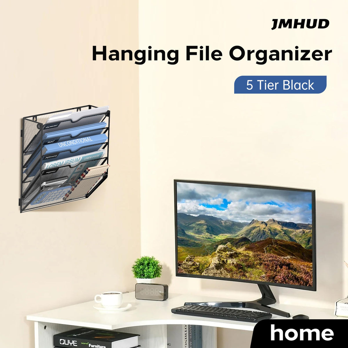 JMHUD 5-Tier Wall File Organizer and Hanging File Organizer, Black