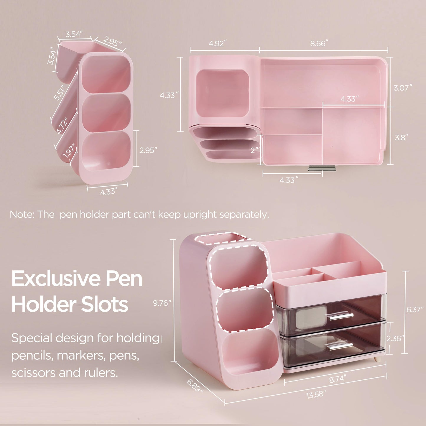 HBlife Desk Organizer with Pen Pencil Holder for Desk, Pen Organizer with 2 Drawers, Desk