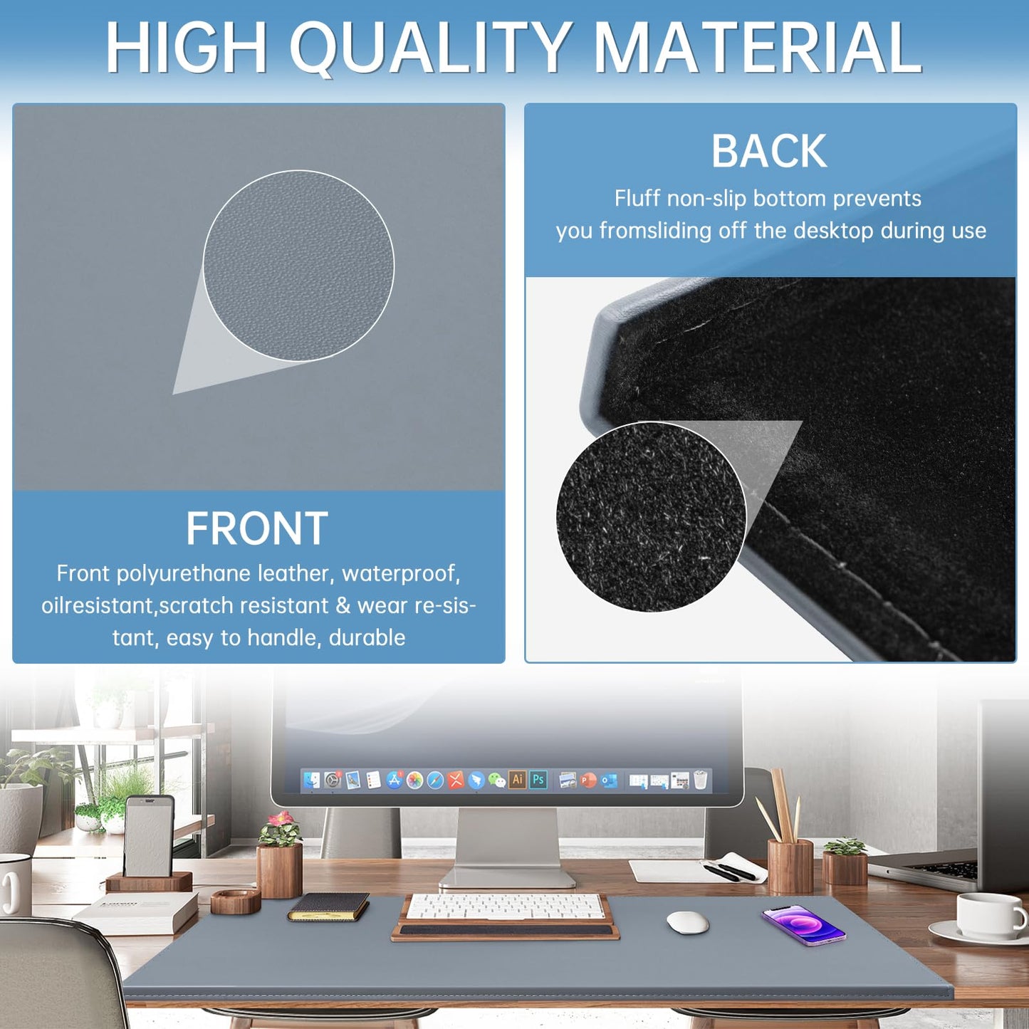 AKOZLIN 35.4"x 18.9" Soft PU Leather Surface Office Desk Mouse Mat Anti-Push Pad with Full Grip