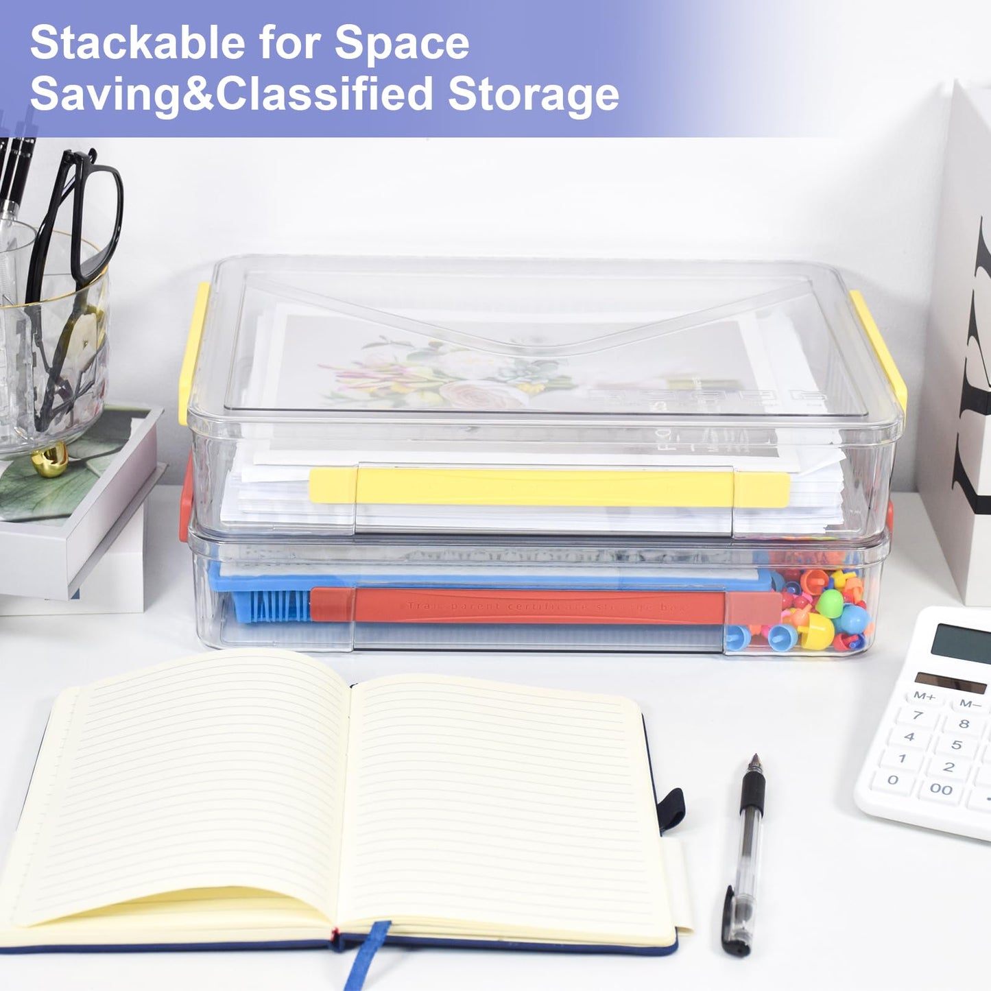 Marte Vanci Plastic Storage Bin with Lid Portable Project Case with Handle Clear Storage Box