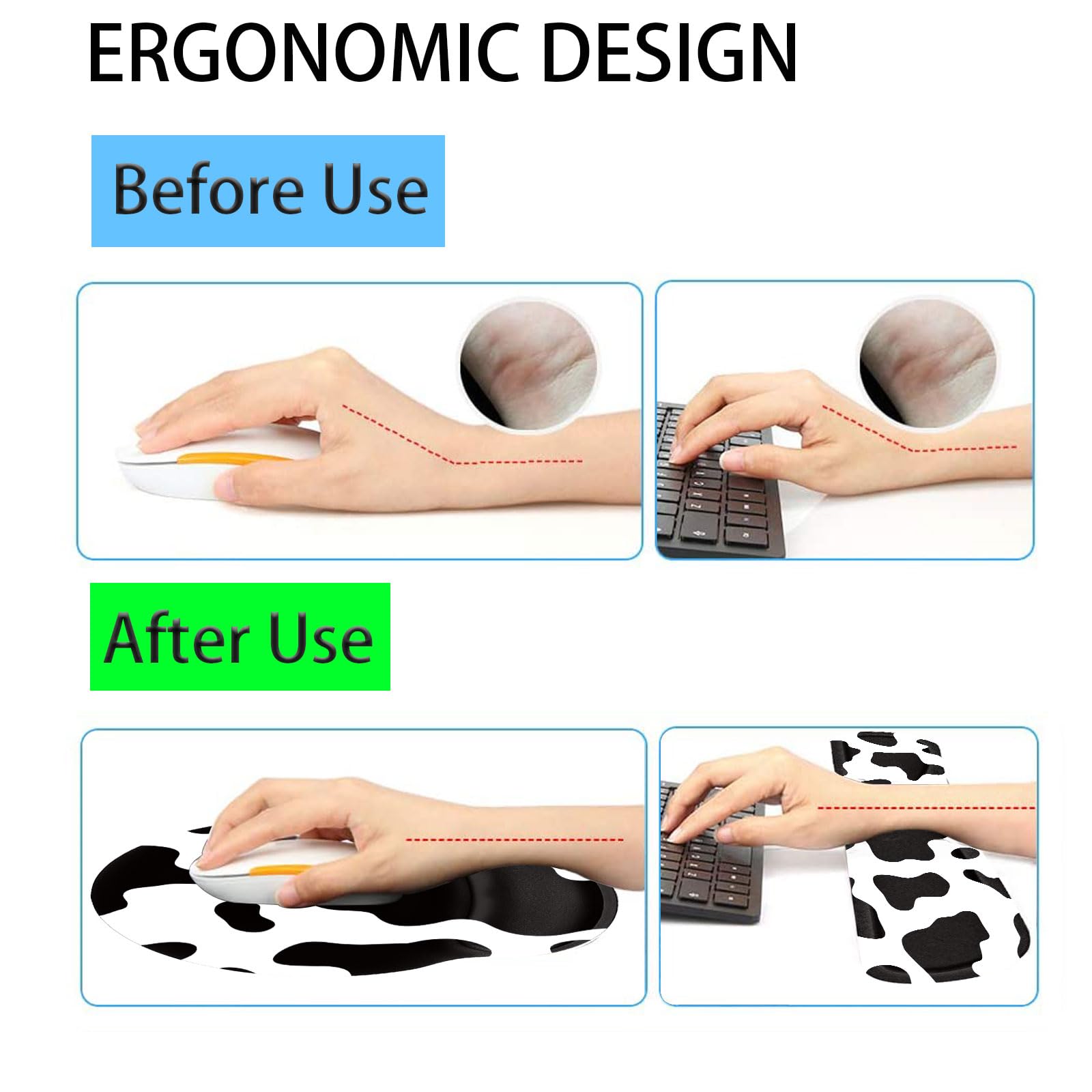 Keyboard Wrist Rest and Mouse Pad Wrist Support Set with Coasters,Ergonomic Gaming Mousepad for