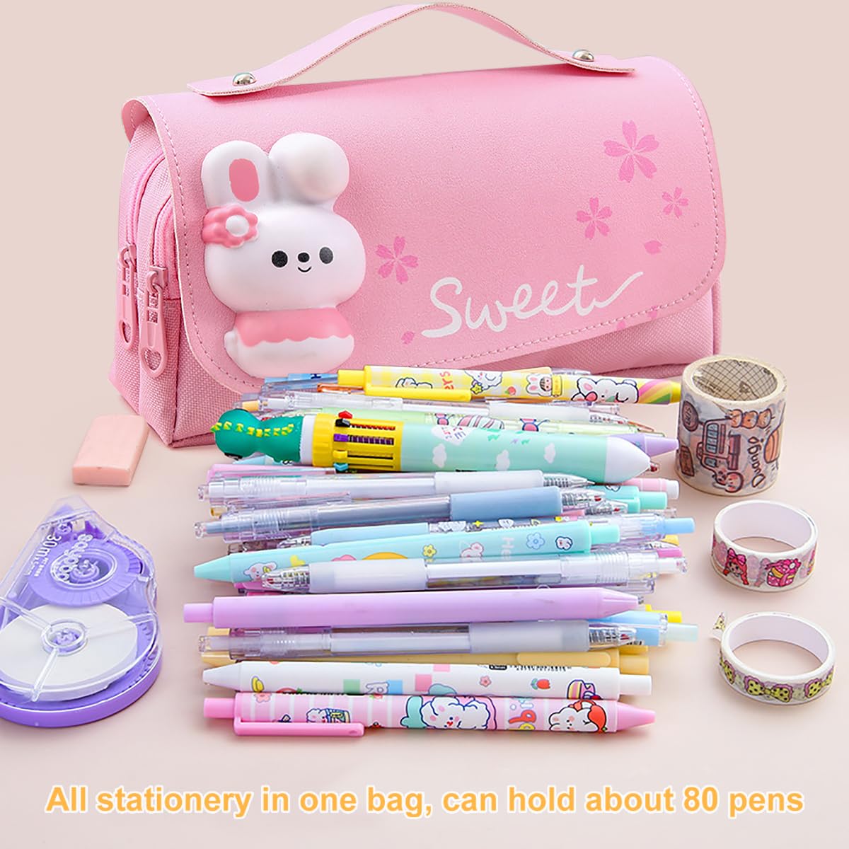 MCWTH Pencil Case for Girls, Kids Large Capacity Cute Pencil Box with Compartments School Organizer