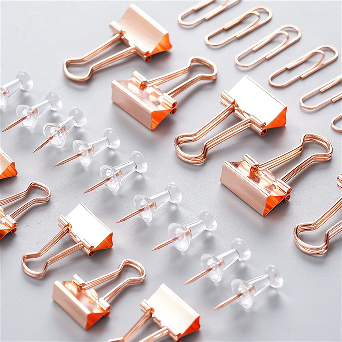 72 Pcs Rose Gold Small Binder Clips, Paper Clips and Thumbtack for Office Work School and Home