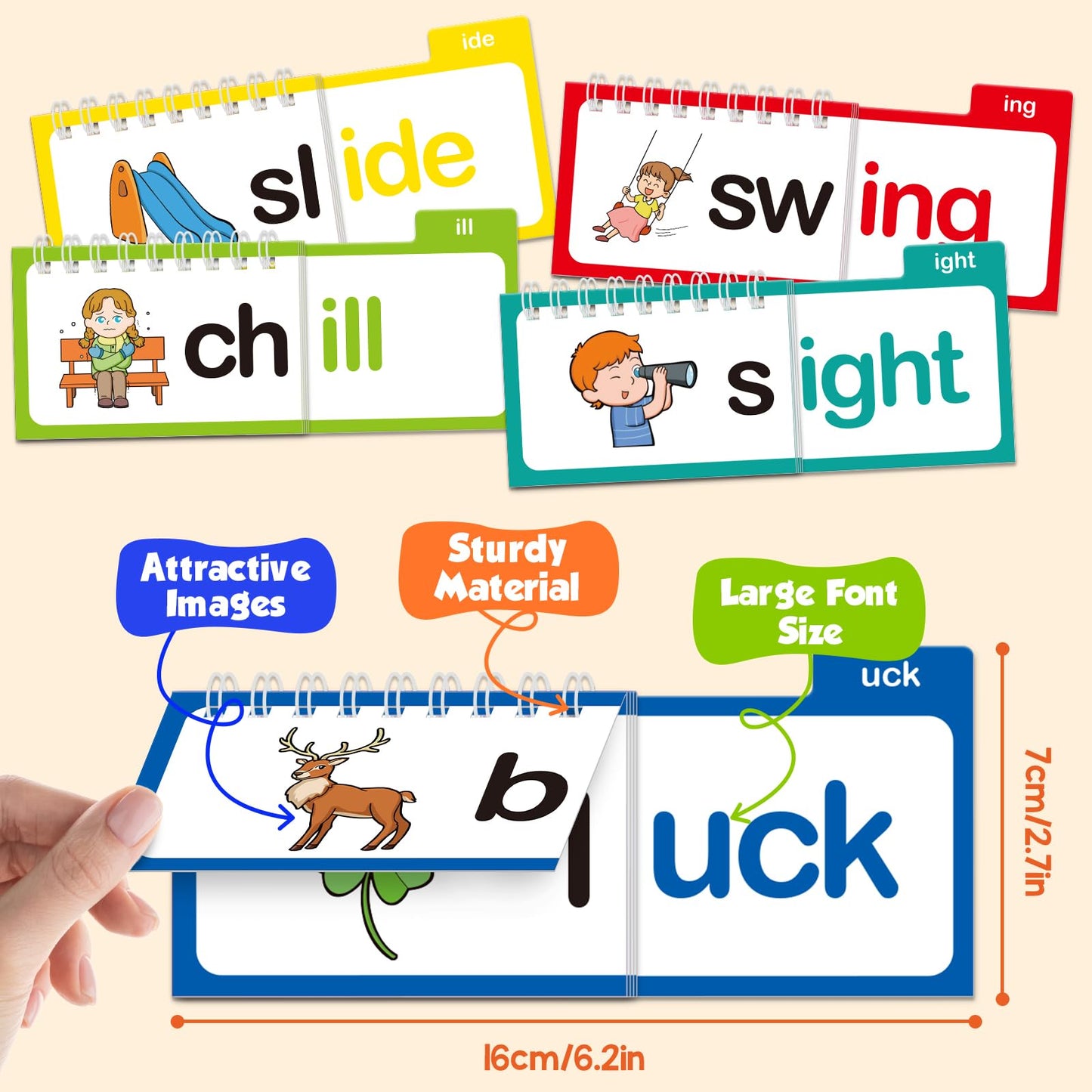 Phonics Flash Cards Word Family Build Book,Learn to Read 30 Read and Rhyme Flip Books,Sight Words