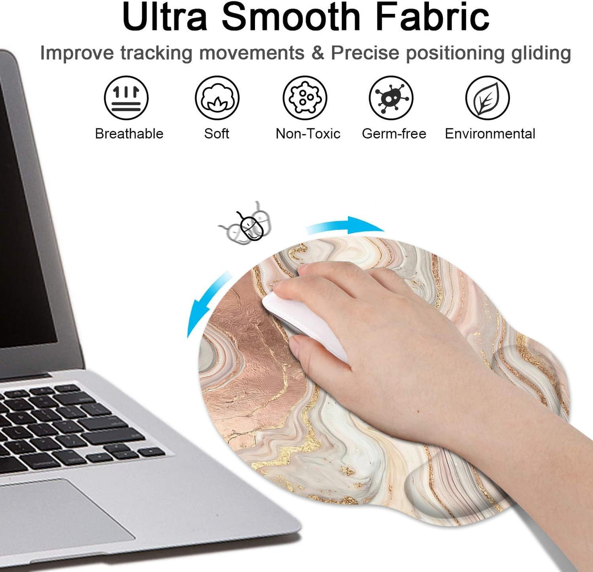 Britimes Ergonomic Mouse Pad Set with Wrist Rest, Gold Pink Marble