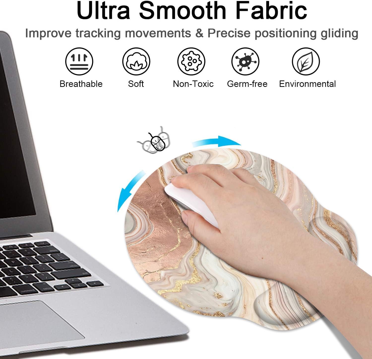 Britimes Ergonomic Mouse Pad Set with Wrist Rest, Gold Pink Marble