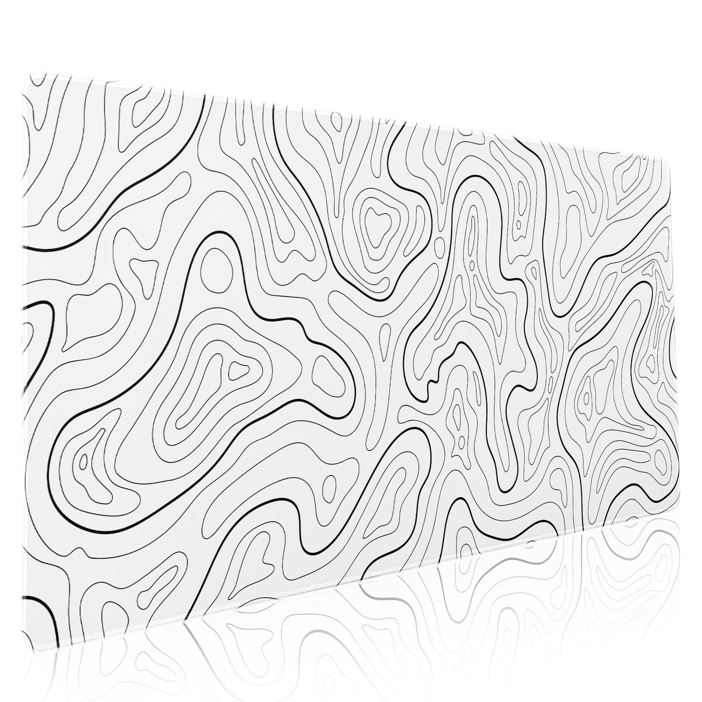White Topographic Contour Gaming Mouse Pad XXL Geographic Map Lines Minimalist Extended Large Mat