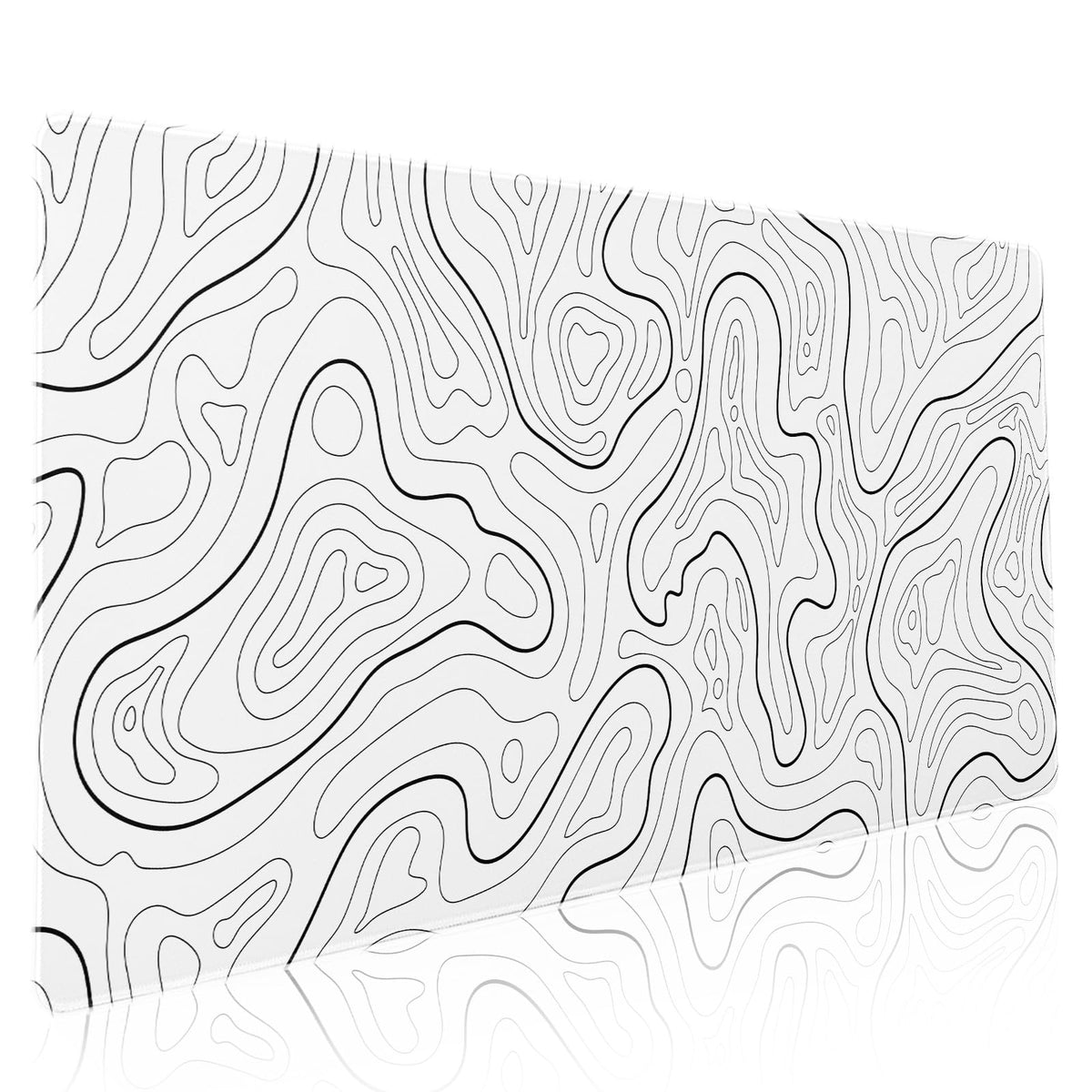 White Topographic Contour Gaming Mouse Pad XXL Geographic Map Lines Minimalist Extended Large Mat