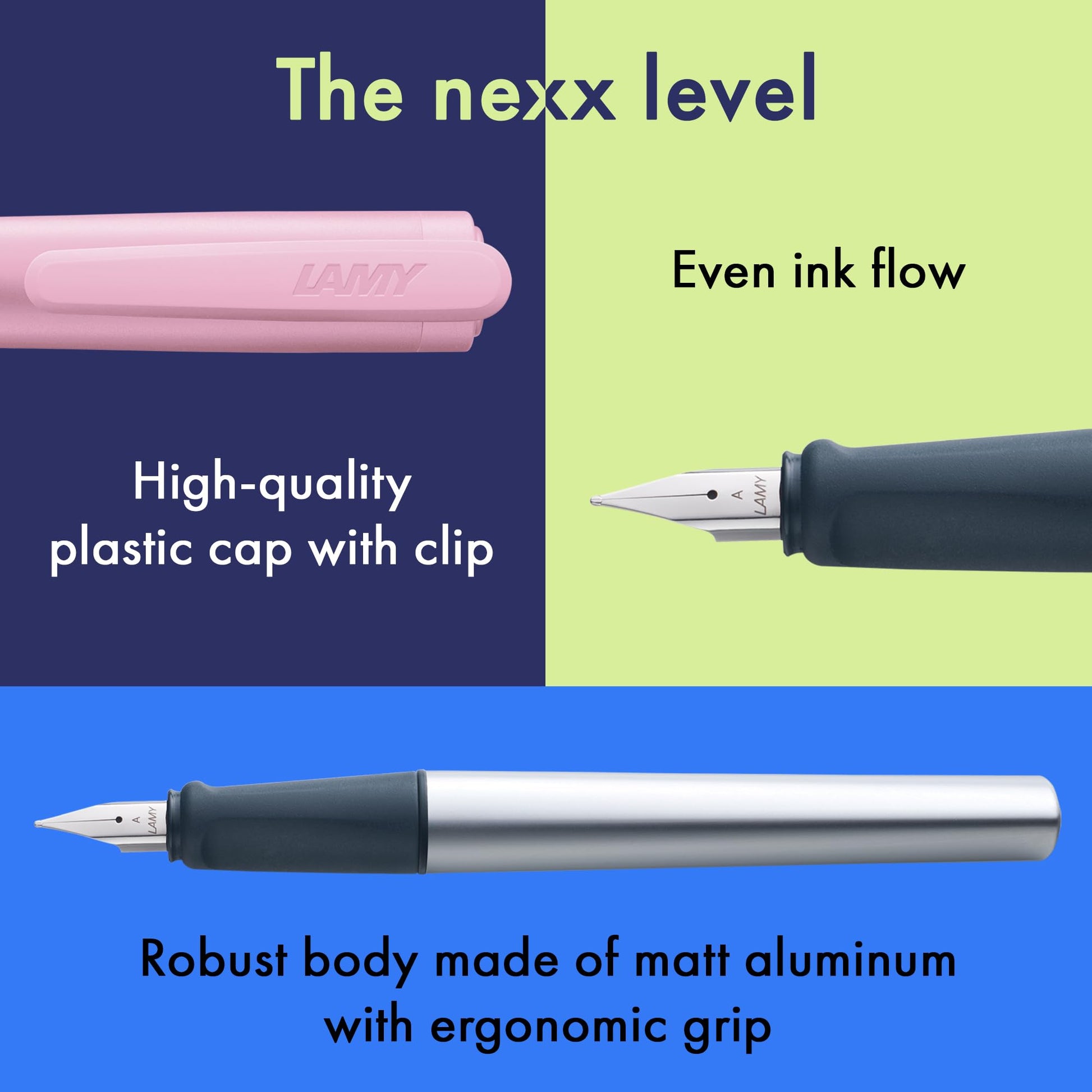 LAMY nexx rose – Fountain Pen with slip-proof grip & polished Left-Handed steel nib (LH) in size M