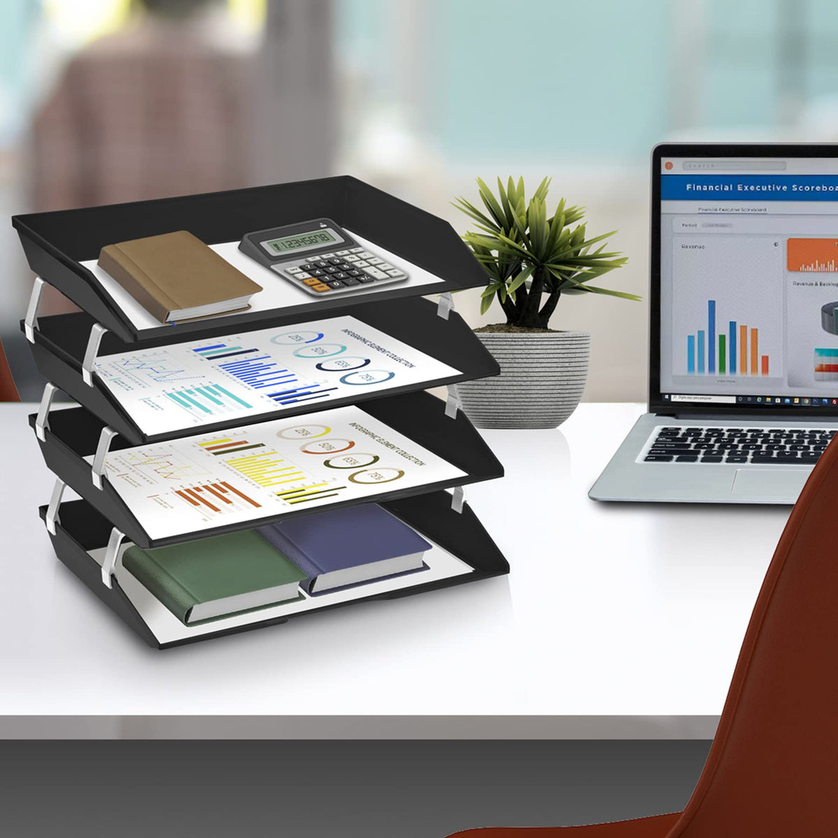Acrimet Facility 4 Tier Letter Tray, Side Load, Letter Size/A4, Desktop File Organizer, Plastic