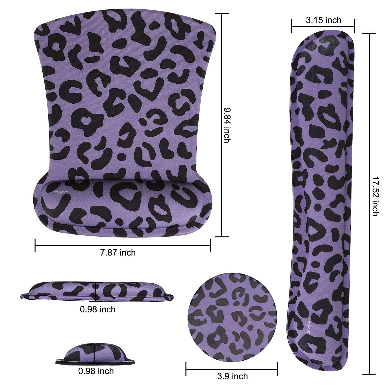 MOSISO Leopard Grain Wrist Rest Support for Mouse Pad&Keyboard Set, Purple