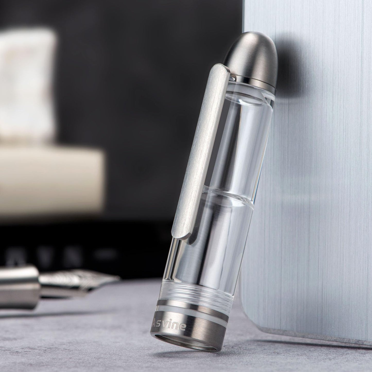 Asvine P36 Titanium Fountain Pen Piston Filling, Fine Point Clear Demonstrator Pen Smooth Writing