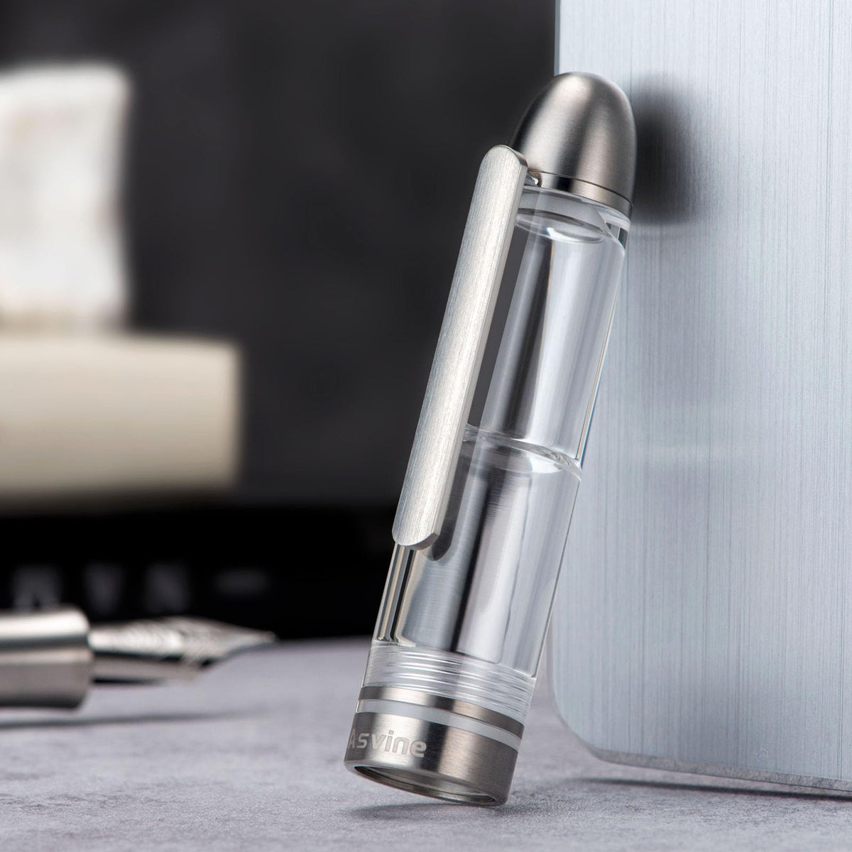 Asvine P36 Titanium Fountain Pen Piston Filling, Fine Point Clear Demonstrator Pen Smooth Writing