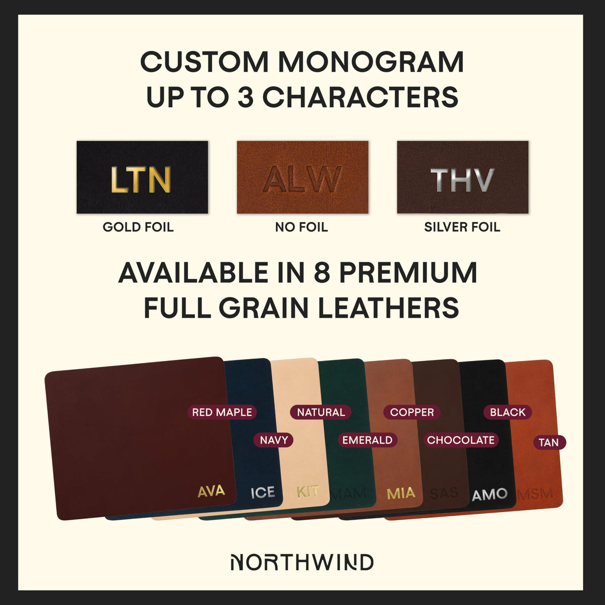 Northwind Personalized Full Grain Leather Mouse Pad, 9 x 7.5 Inch