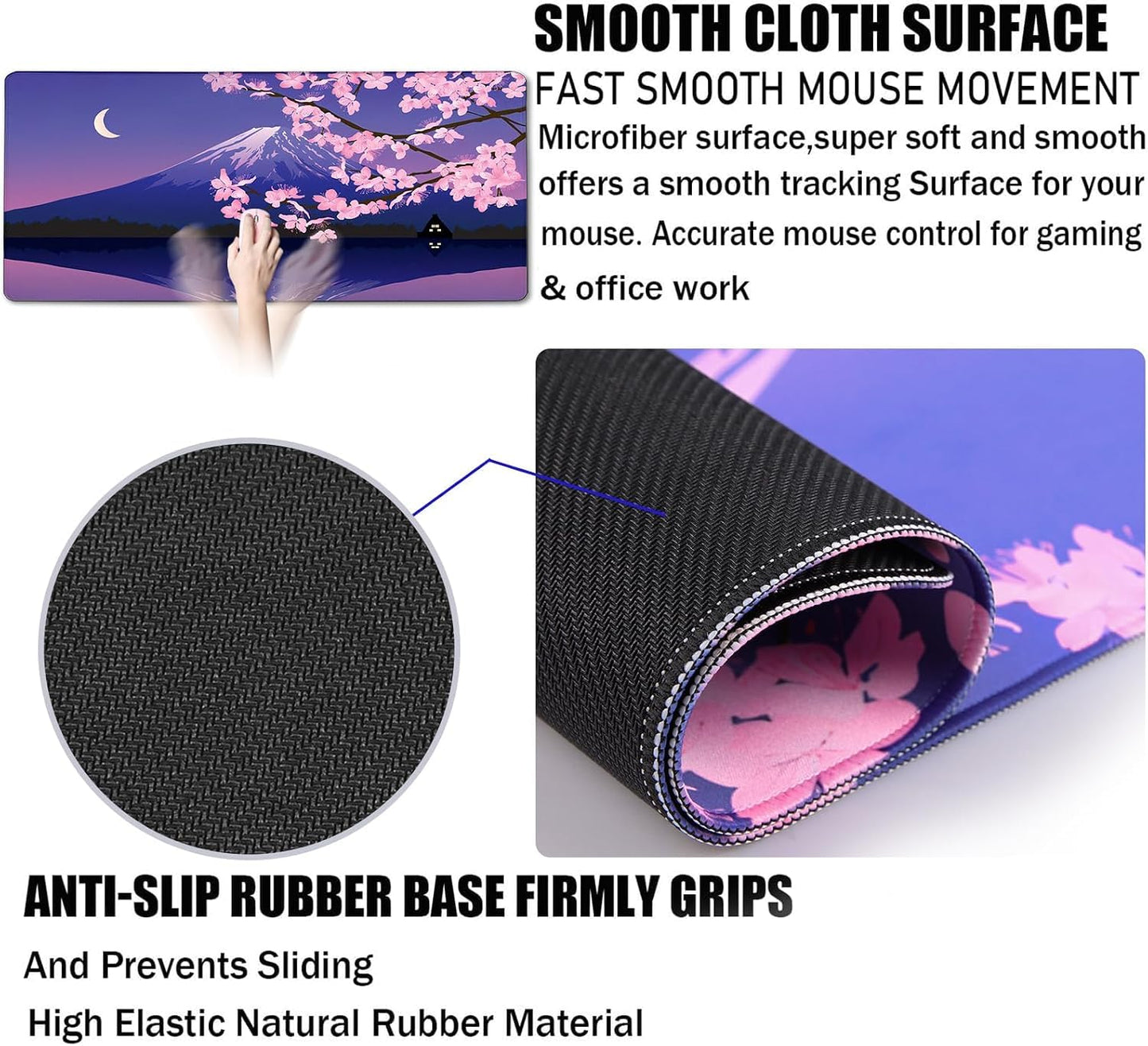 Large Extended Gaming Mouse Pad with Stitched Edges, Non-Slip Waterproof Rubber Base Mouse Pad for