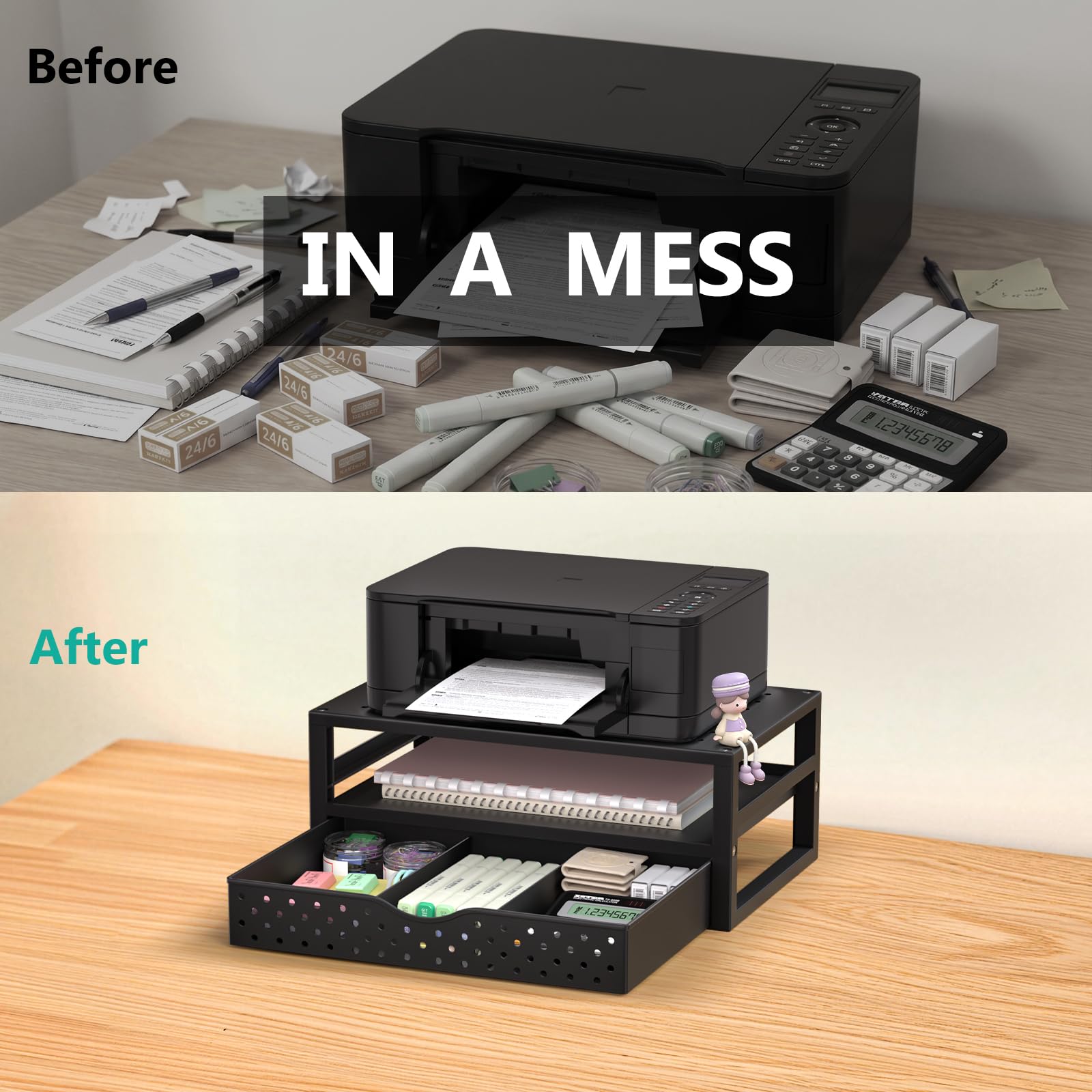 WALI Computer Monitor Stand with Drawer, Laptop Riser with Storage