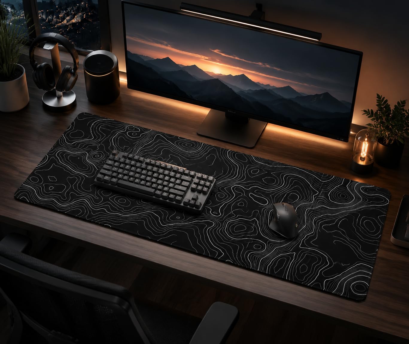 Extended Large Gaming Mouse Pad 29.5x16 Inch,Topographic Map Lines Desk Mat