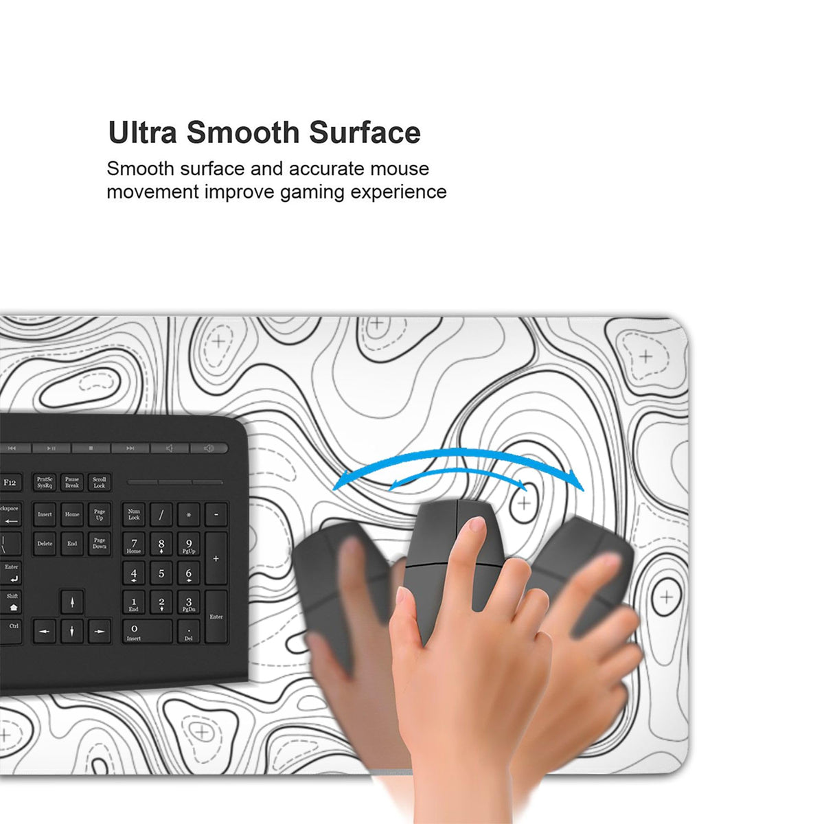 BEYIMEN Gaming Mouse Pad, White Topographic Pattern, 35.4 x 15.7 in