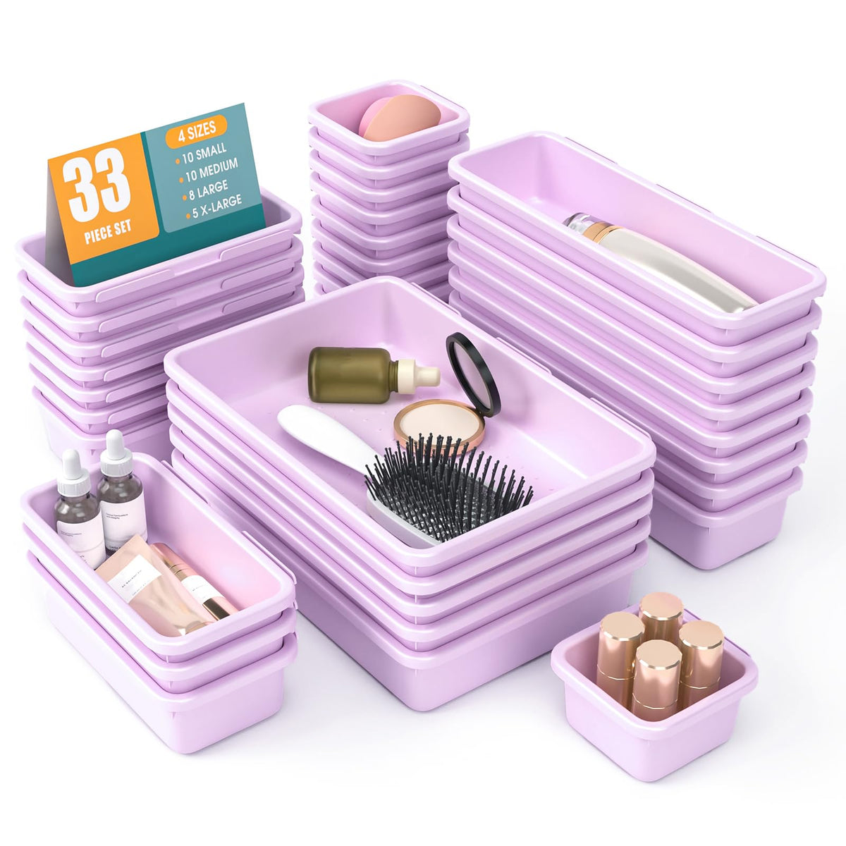 33 PCS Drawer Organizer Set, 4 Size Makeup Drawer Divider Organizer With Non-Slip Pads