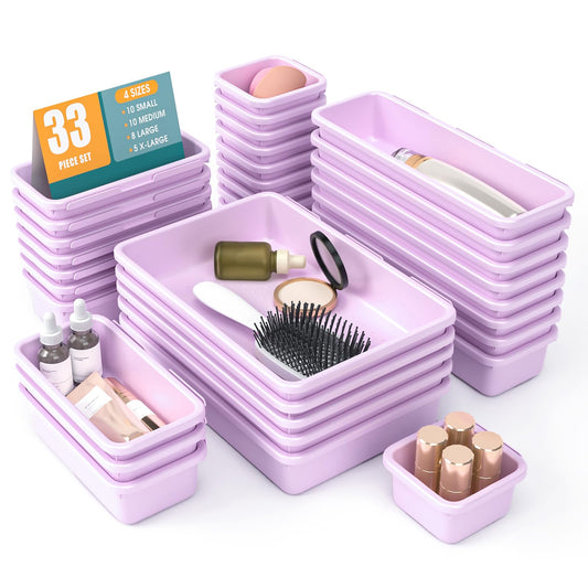 33 PCS Drawer Organizer Set, 4 Size Makeup Drawer Divider Organizer With Non-Slip Pads