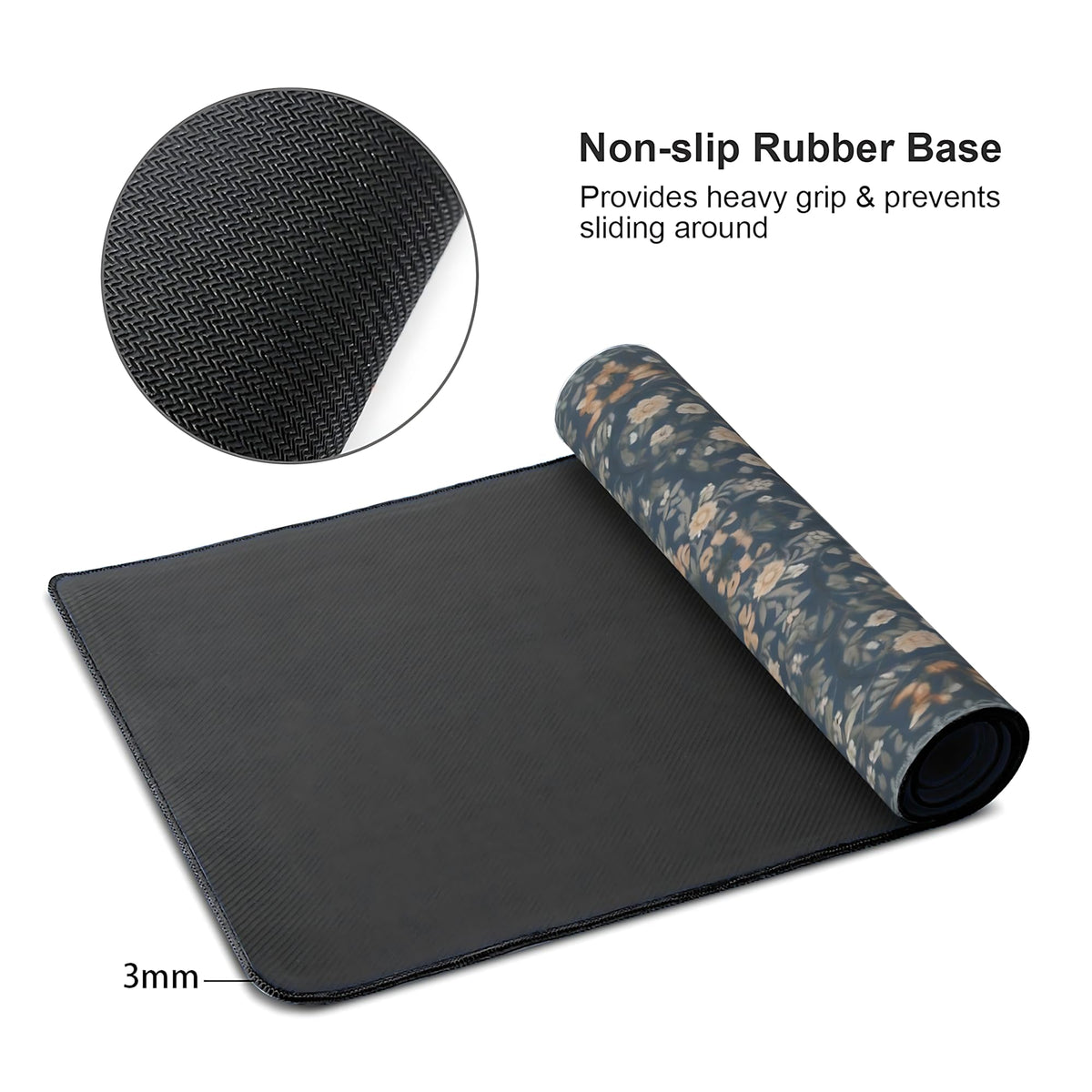 Floral Aesthetic Wildflower Gaming Mouse Pad, Blue Pink Rug Desk Mat with Anti-Slip Base & Stitched
