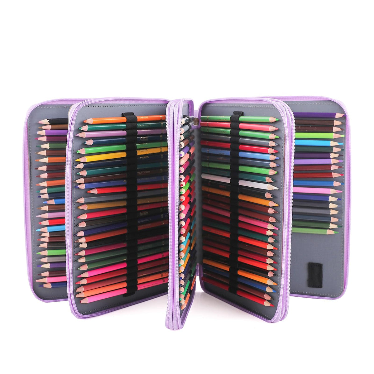 Vomgomfom 252 Slots Pencil Case 5-Layer PU Leather, Handle, Purple