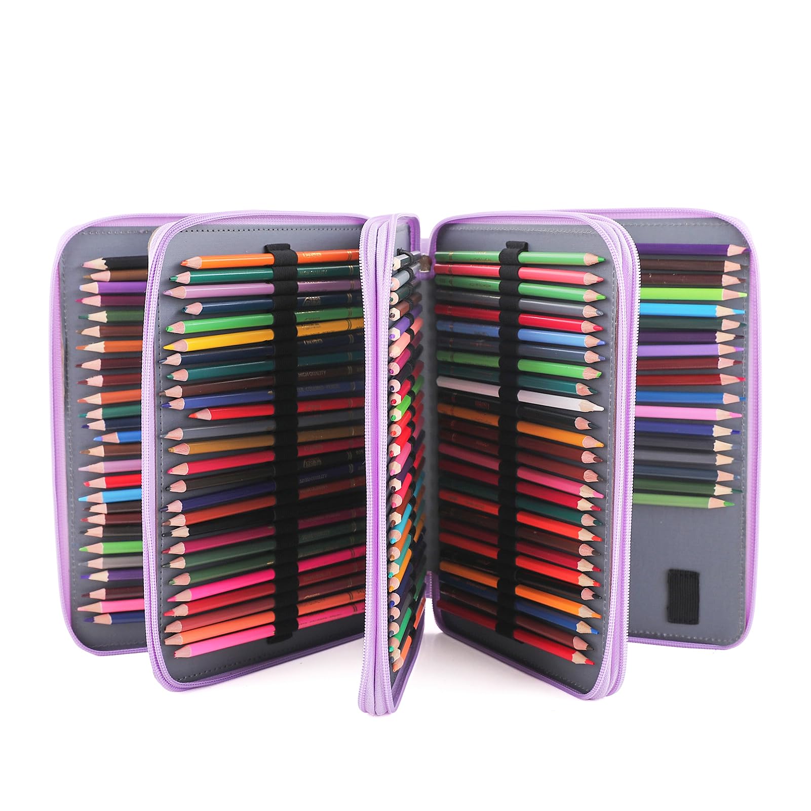 Vomgomfom 200 Slots Pencil Case 4-Layer PU Leather, Handle, Purple