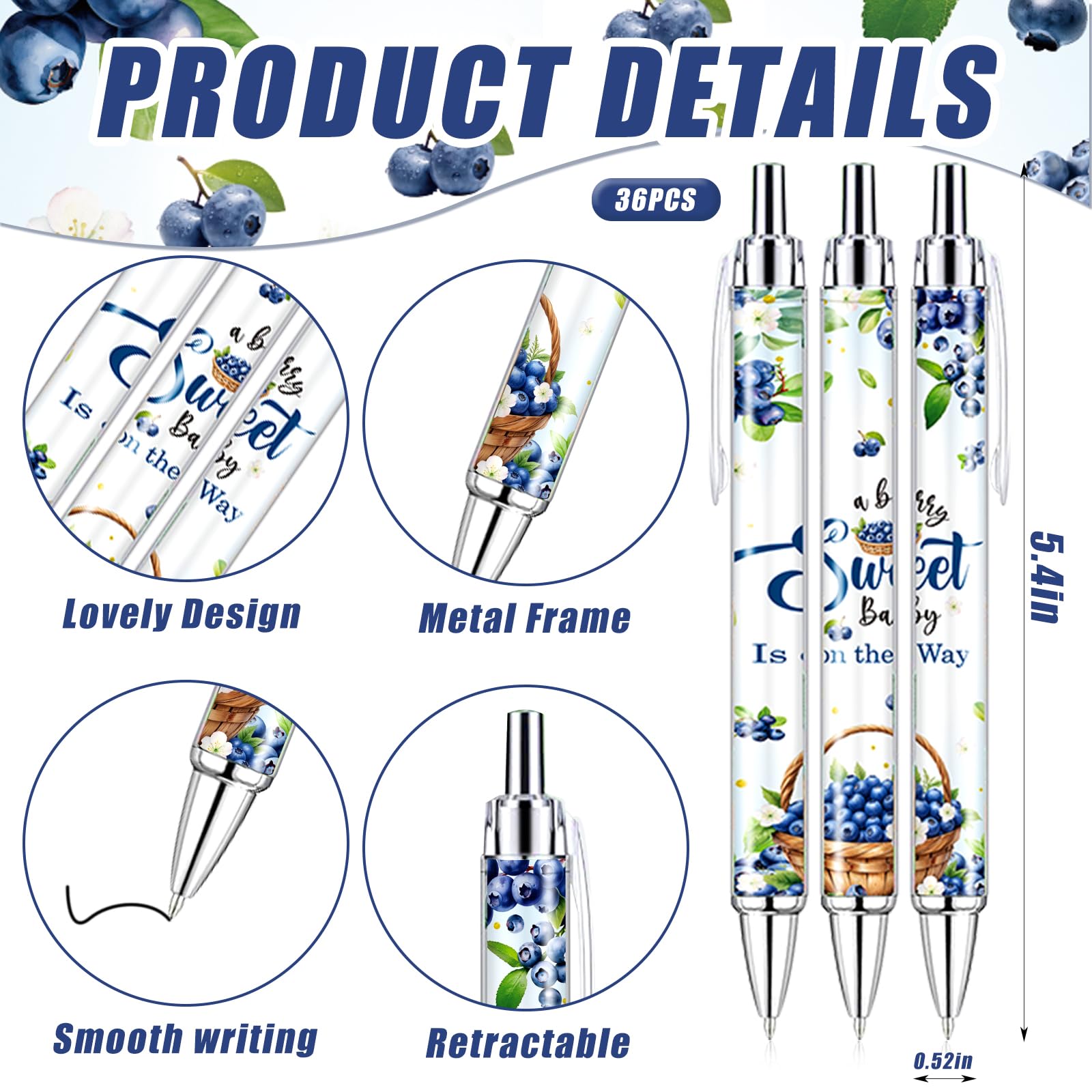 EYNDYN 145 Pieces Blueberry Baby Shower Favors for Guest BlueBerry Sweet Baby Ballpoint Pens and
