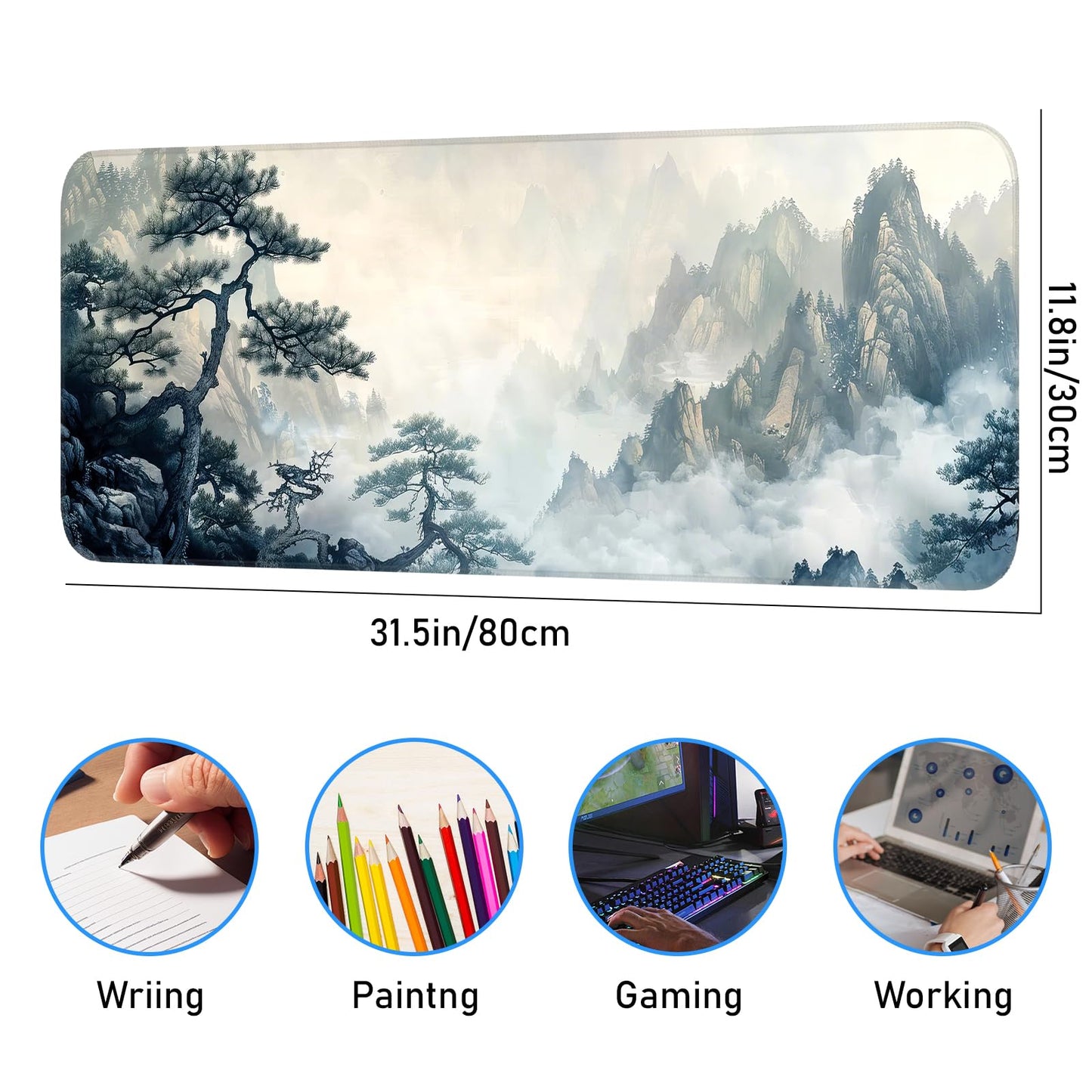 Opiuoezi Gaming Mouse Pad, Non-Slip Rubber Base, Enlarged Mouse Pad with Stitching for Gaming
