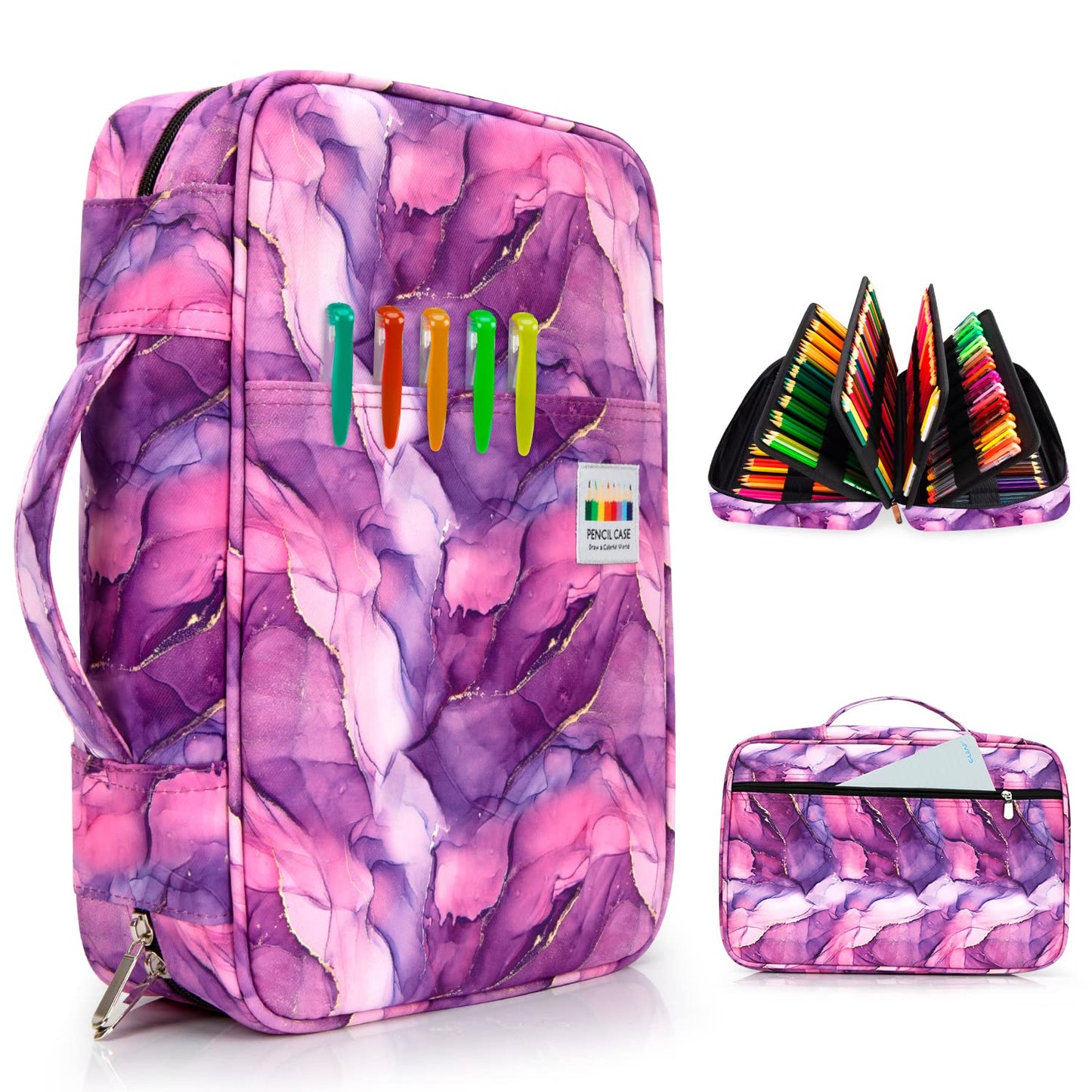 YOUSHARES 300 Slots Colored Pencil Bag - Handy Large Capacity Oxford Multi-Layer Zipper Pencil Bag