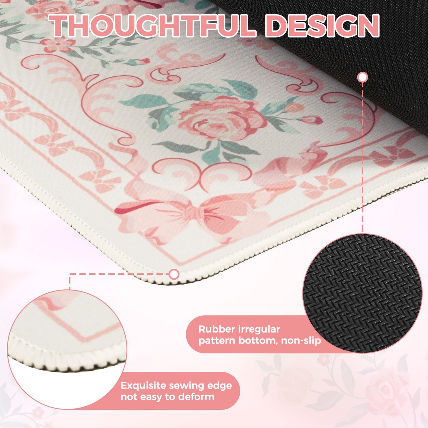 iCasso Aesthetic Desk Mat for Desktop,Cute Desk Pad for Women,Pink