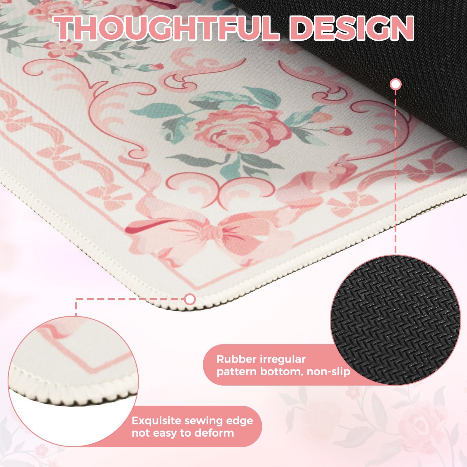 iCasso Aesthetic Desk Mat for Desktop,Cute Desk Pad for Women,Pink