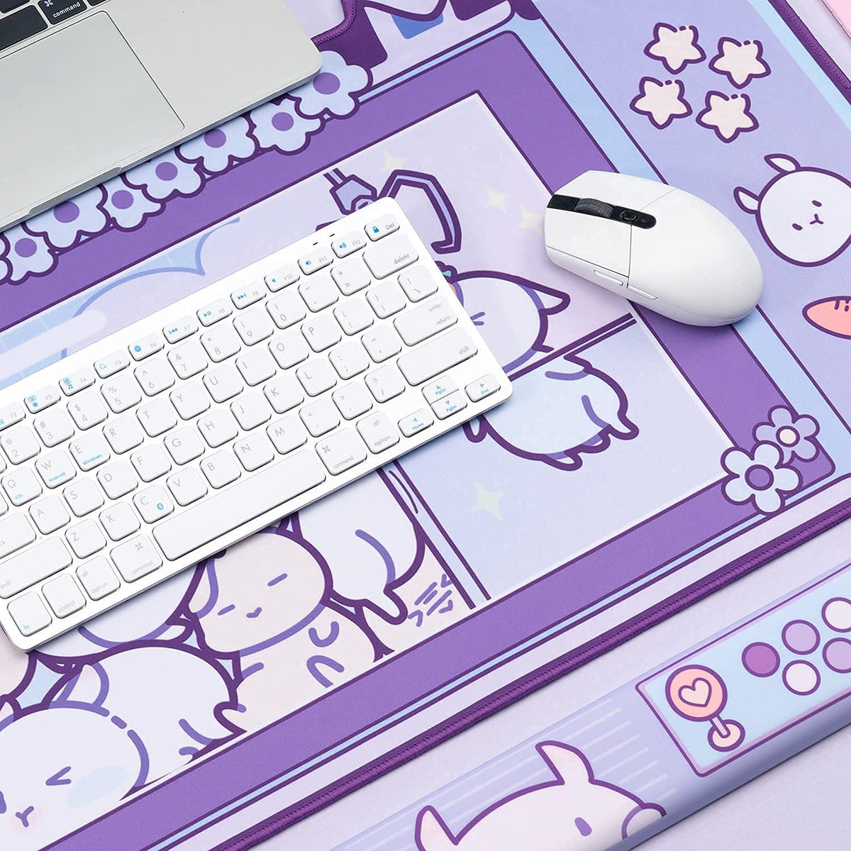 U Core Cute Rabbit Mouse Pad- 31.5'' x 17.3'' Large Non-Slip Rubber Base Desk Pad- Easy Clean